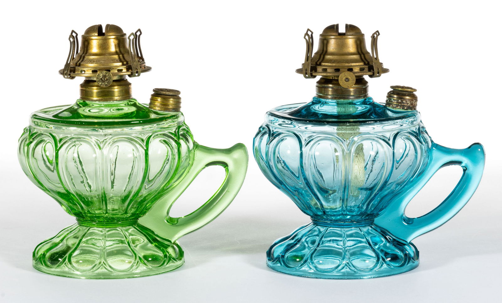 LOWELL LOOP KEROSENE FOOTED FINGER LAMPS, LOT OF TWO (1 of 1)