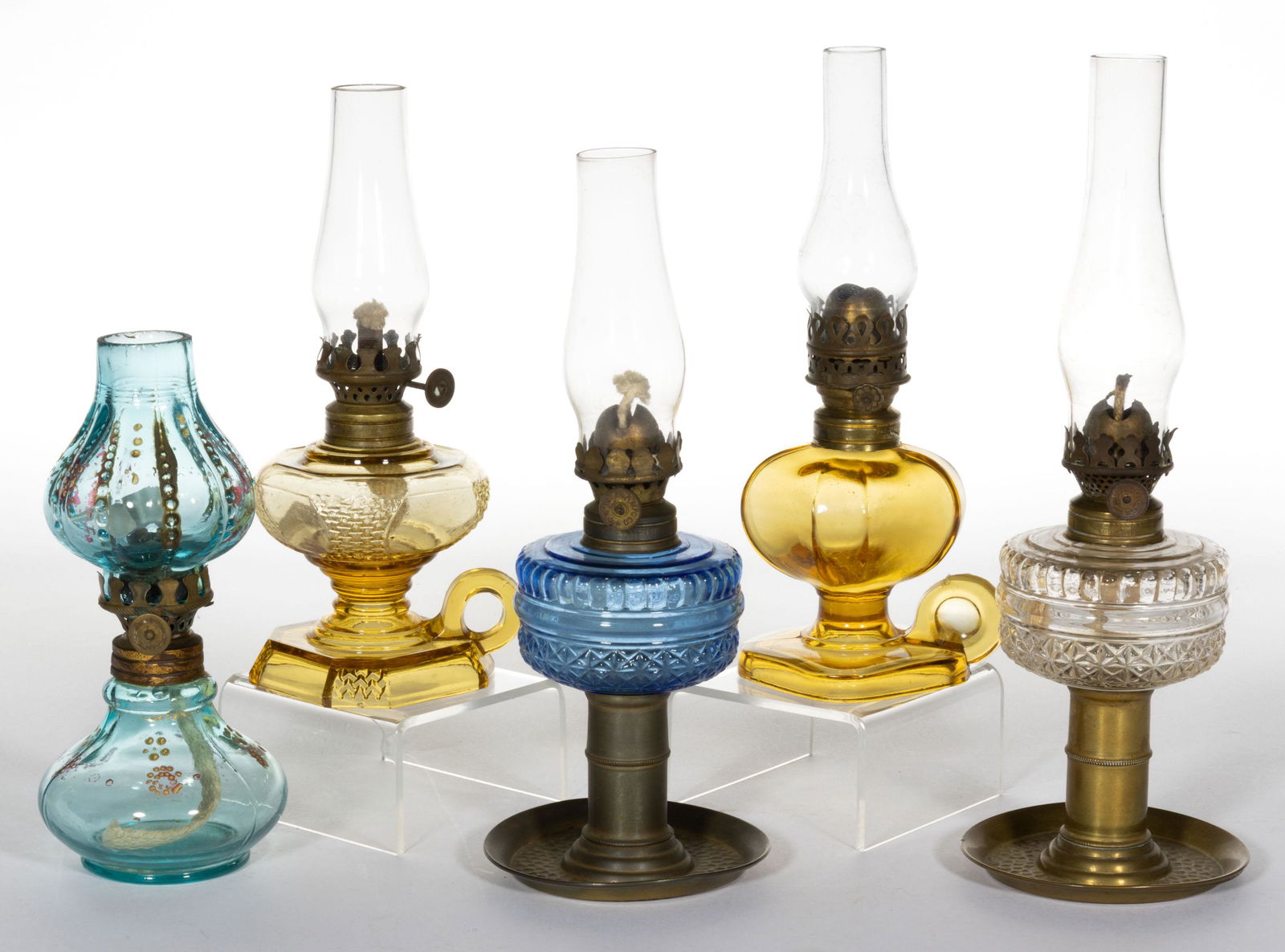 ASSORTED PATTERN MINIATURE LAMPS, LOT OF FIVE (1 of 1)