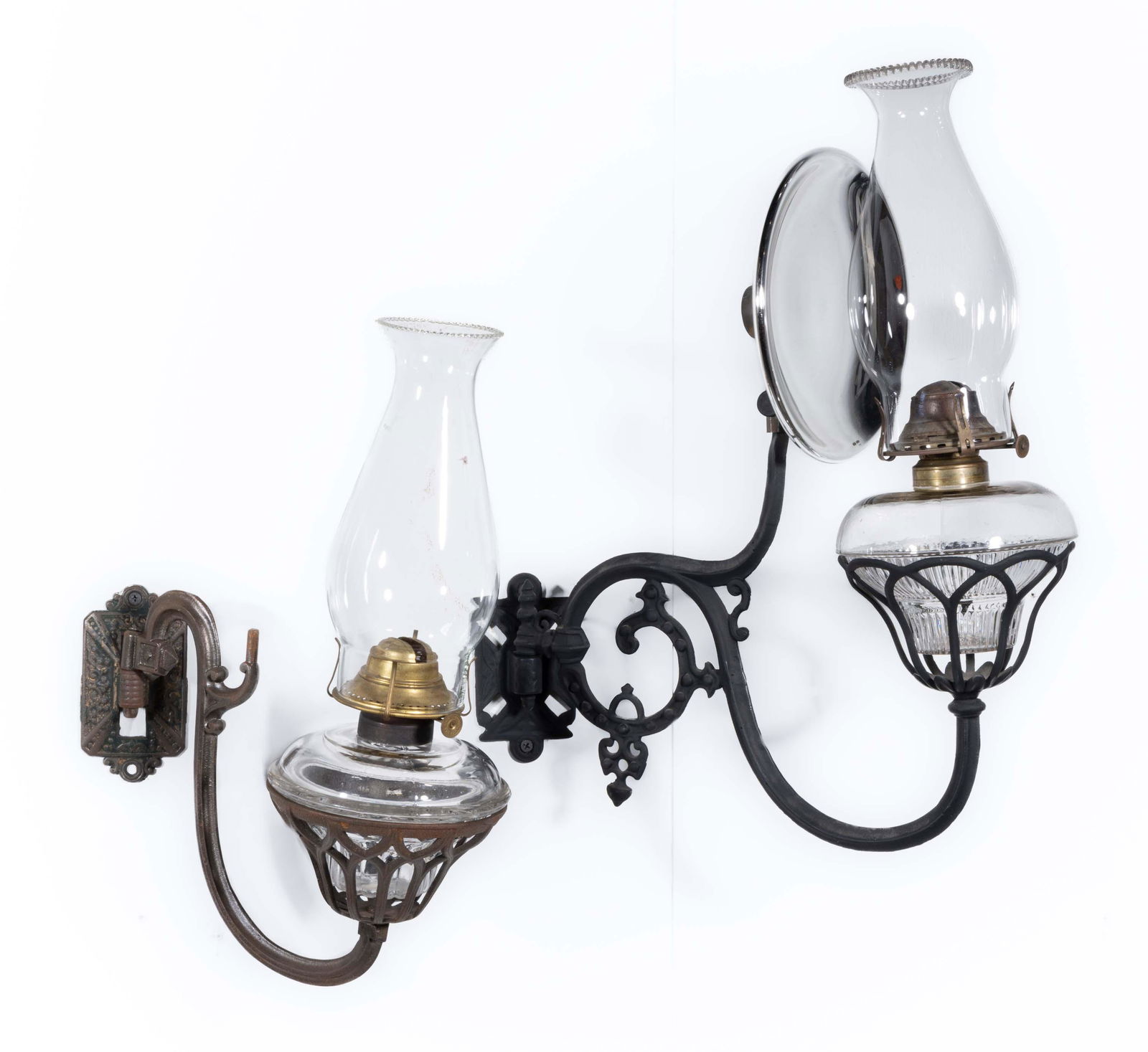 ASSORTED CAST-METAL KEROSENE BRACKET LAMPS, LOT OF TWO (1 of 2)