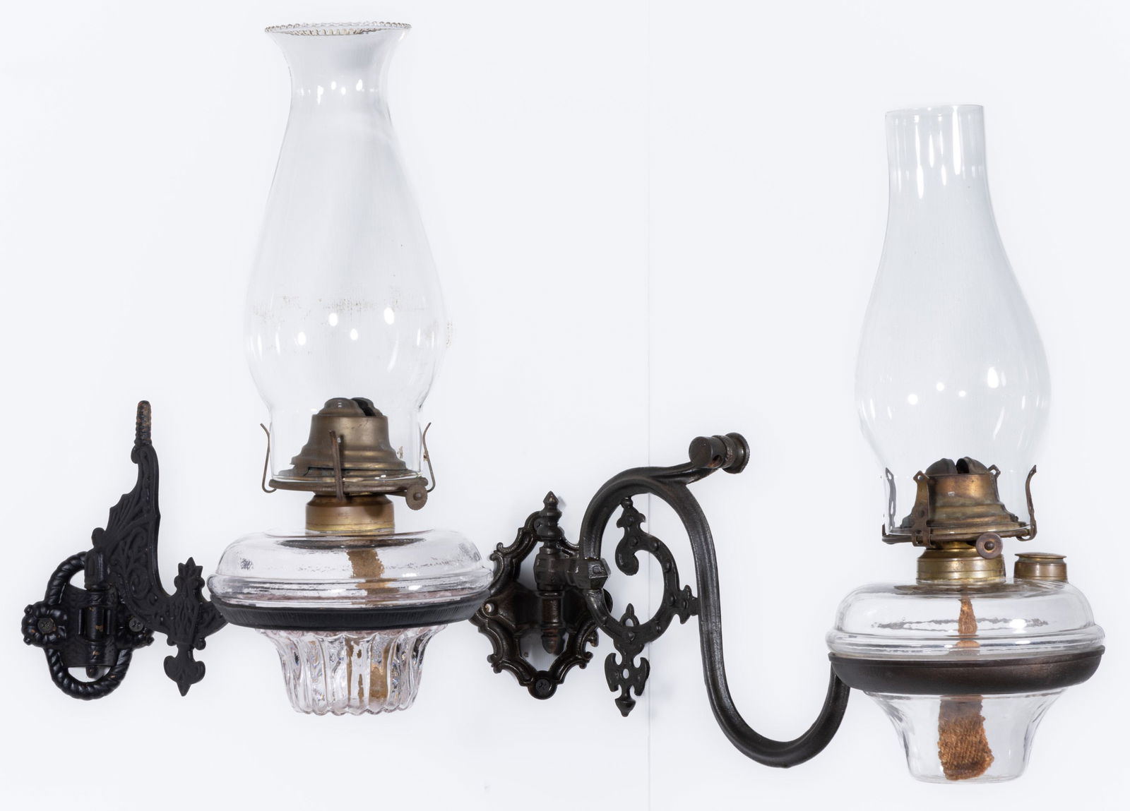 ASSORTED CAST-METAL KEROSENE BRACKET LAMPS, LOT OF TWO (1 of 4)