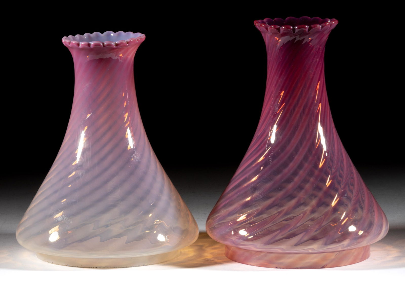 ANGLE OPALESCENT SWIRL LAMP SHADES, LOT OF TWO (1 of 2)