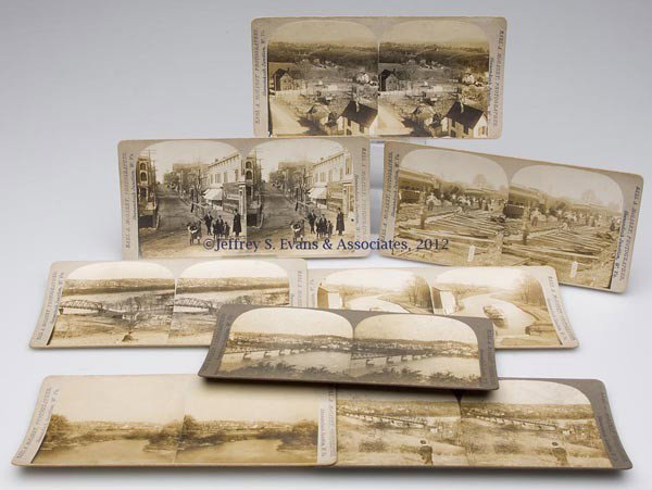 SHENANDOAH JUNCTION, WV STEREOVIEW CARDS, LOT OF EI: SHENANDOAH JUNCTION, WV STEREOVIEW CARDS, LOT OF EIGHT, curved card stock, published by Earl A. McGarry, Photographer, including a train wreck. Fourth quarter 19th century. 3 3/8" x 7". Provenance: Es
