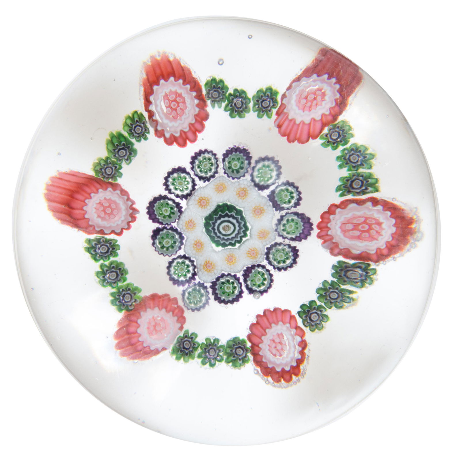 ANTIQUE BACCARAT / DU PONT CONCENTRIC MILLEFIORI ART GLASS PAPERWEIGHT, central green and white (1 of 2)
