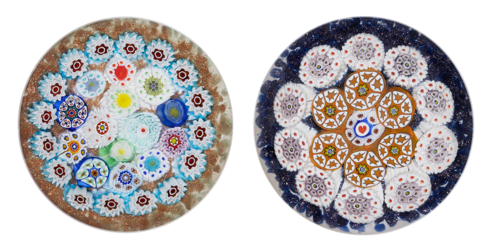 JAMES HART (AMERICAN, XX/XXI) MILLEFIORI STUDIO ART GLASS PAPERWEIGHTS, LOT OF TWO, comprising a (1 of 4)