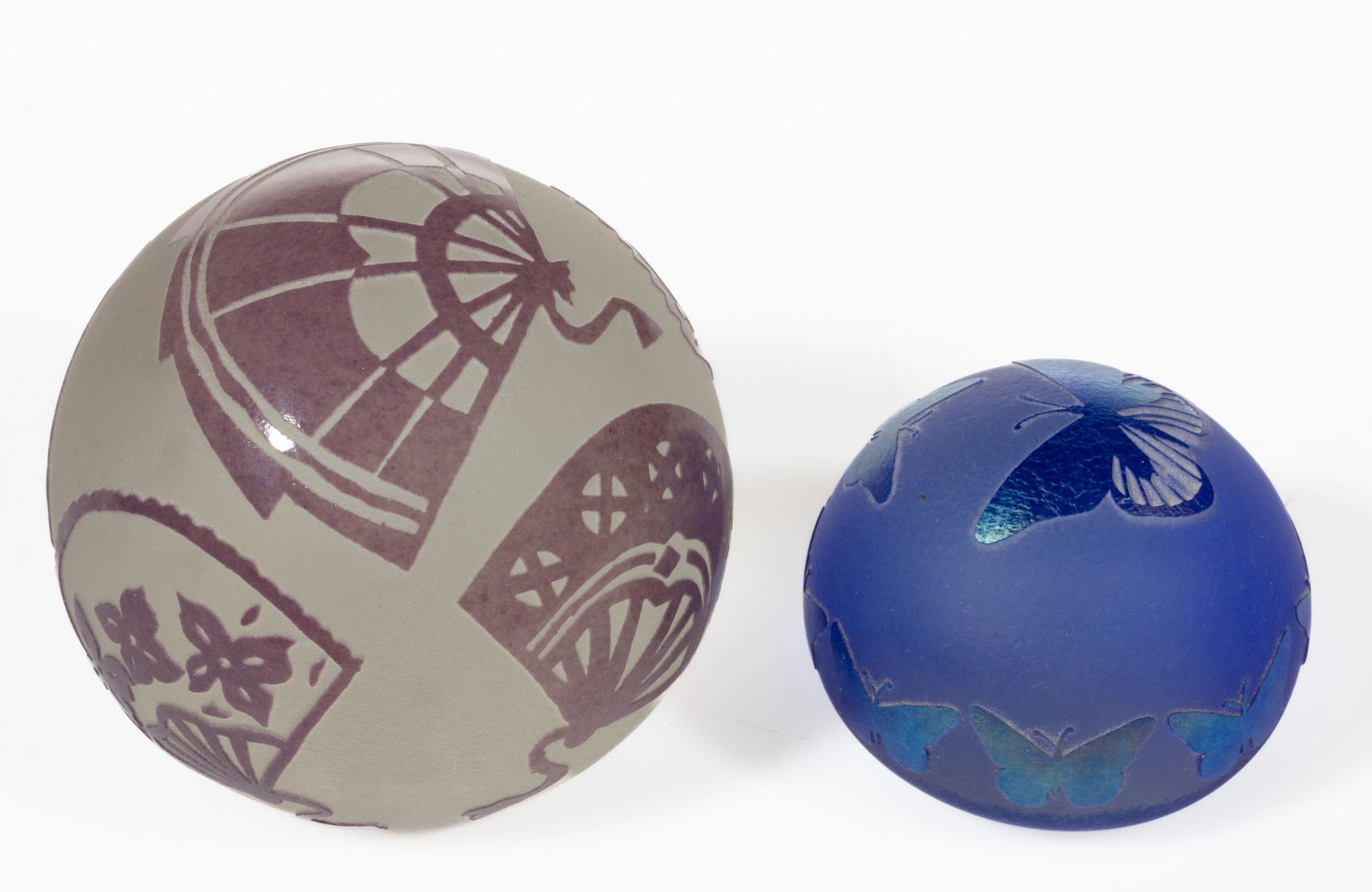 CORREIA CAMEO STUDIO ART GLASS PAPERWEIGHTS, LOT OF TWO, comprising a blue to colorless Butterfly, (1 of 2)