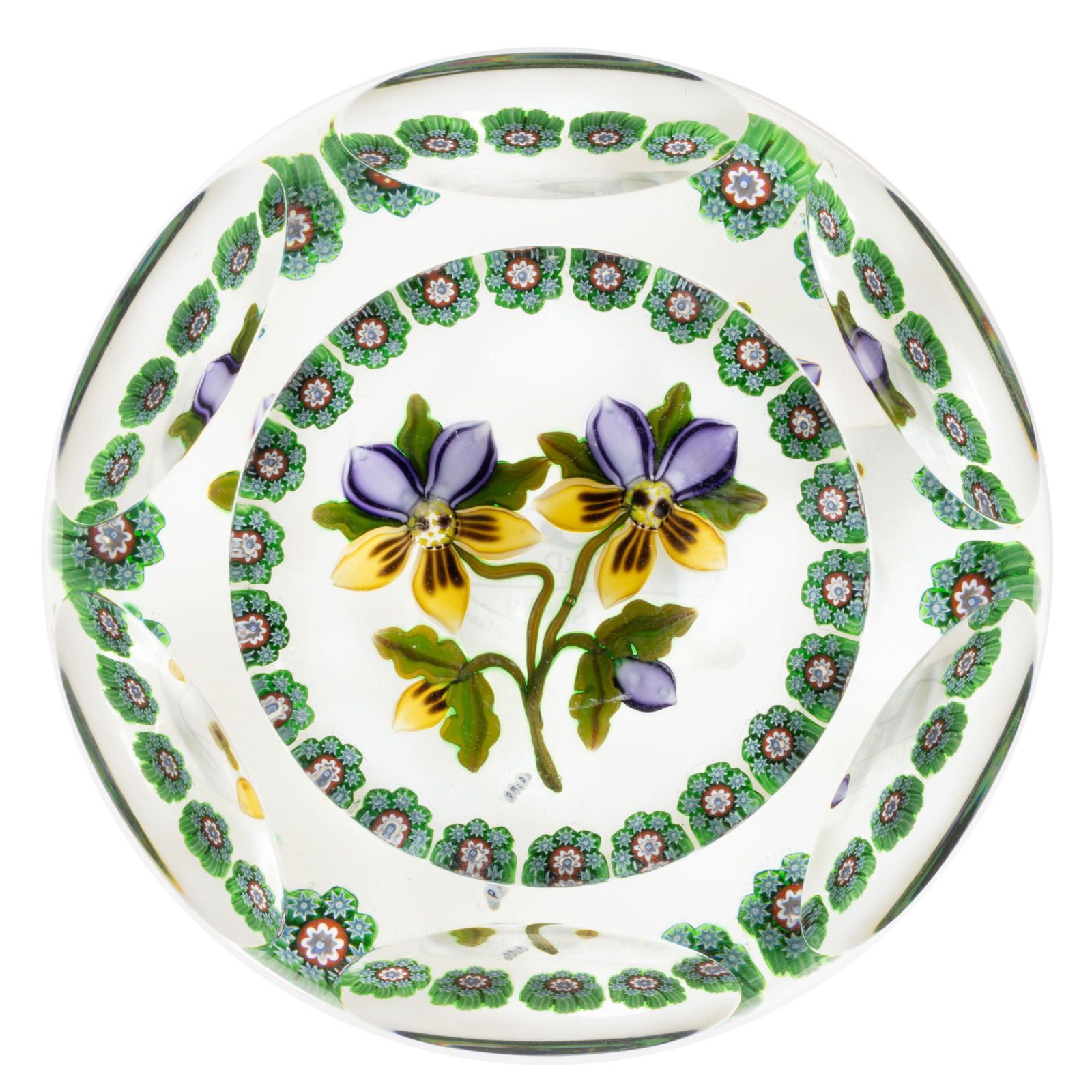 PETER MCDOUGALL (SCOTTISH, B. 1952) PANSY BOUQUET LAMPWORK AND MILLEFIORI STUDIO ART GLASS (1 of 2)
