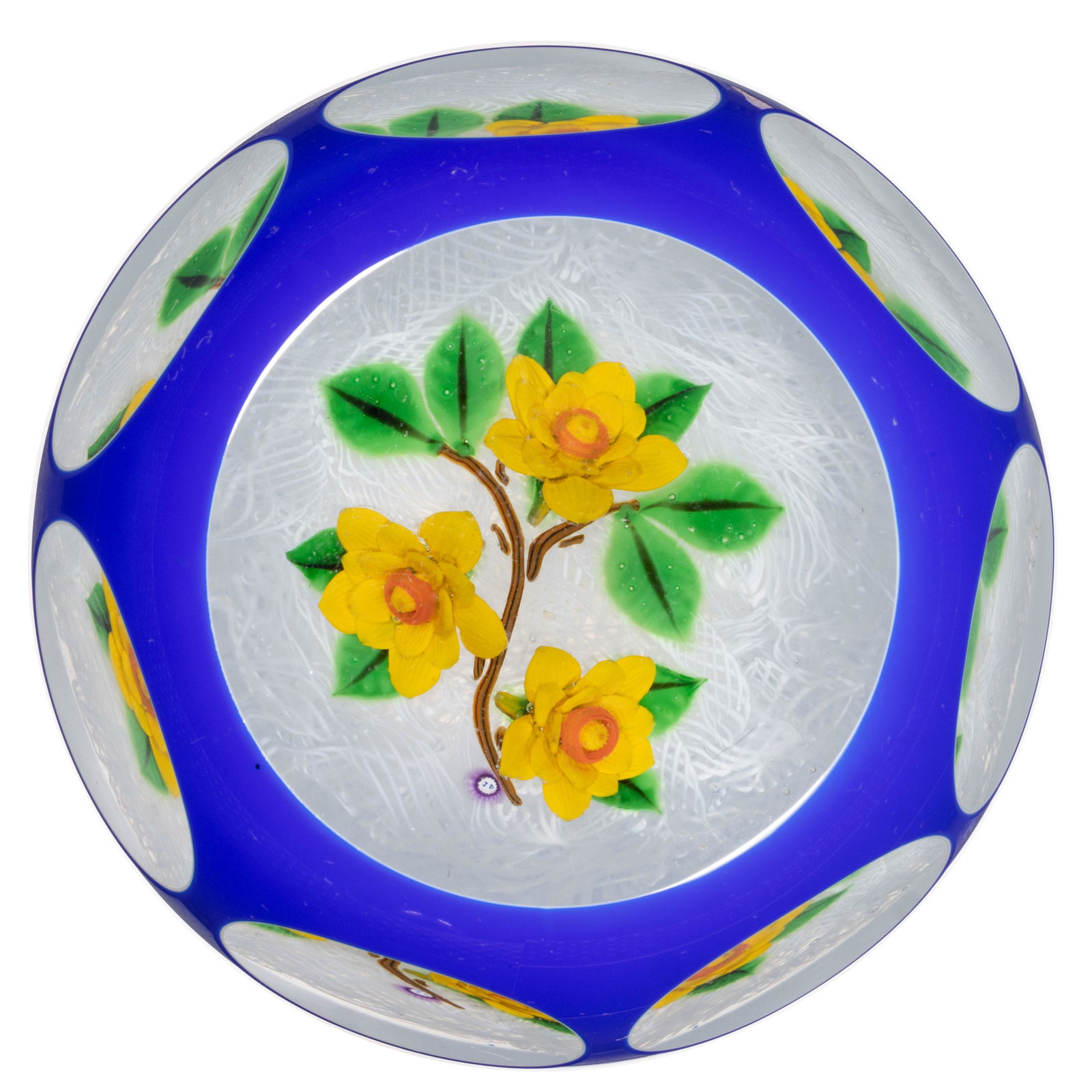 JOHN DEACONS (SCOTTISH, B. 1950) DOUBLE-OVERLAY THREE-FLOWER BOUQUET LAMPWORK STUDIO ART GLASS (1 of 2)