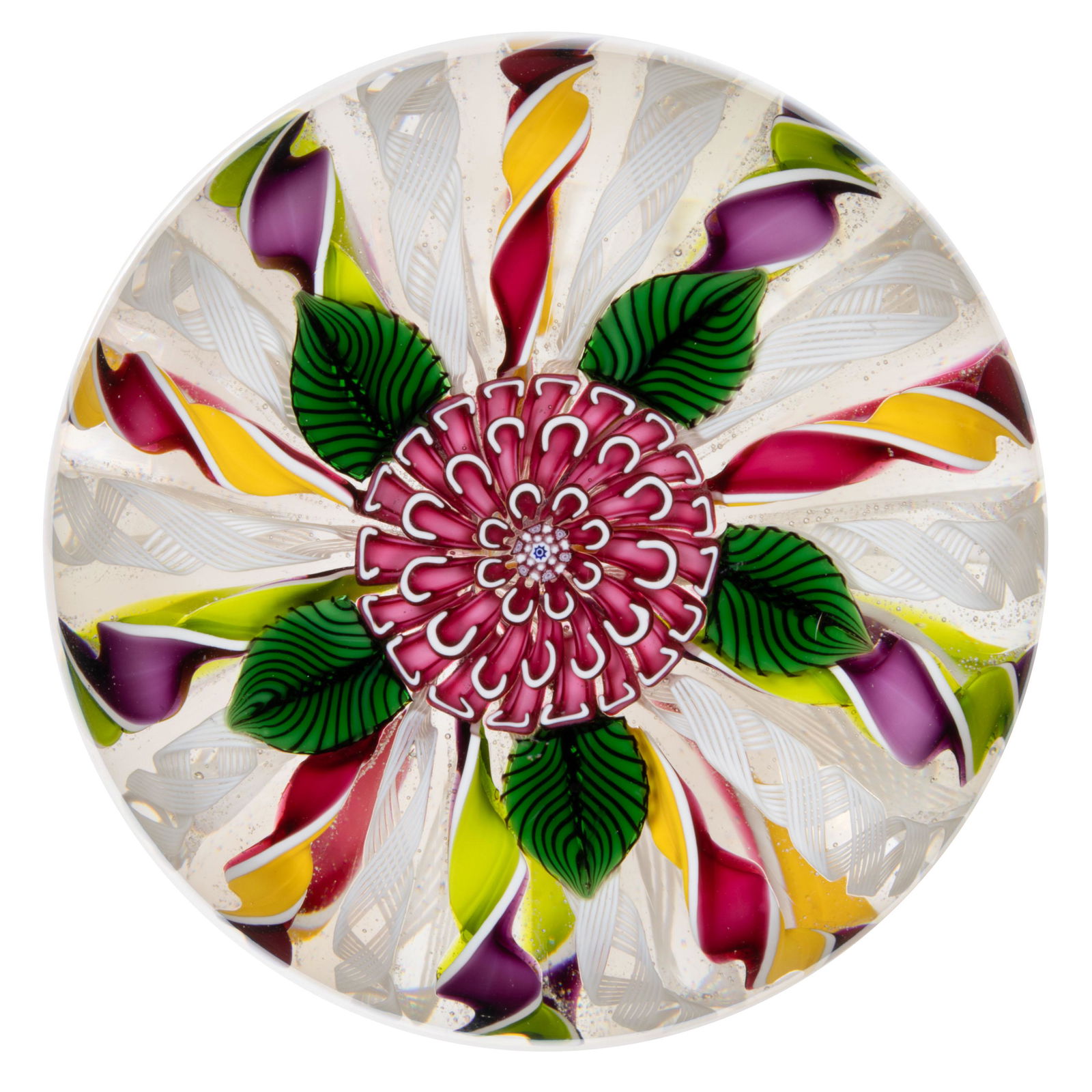 JOHN DEACONS (SCOTTISH, B. 1950) CAMOMILE AND CROWN STUDIO ART GLASS PAPERWEIGHT, red and white (1 of 2)