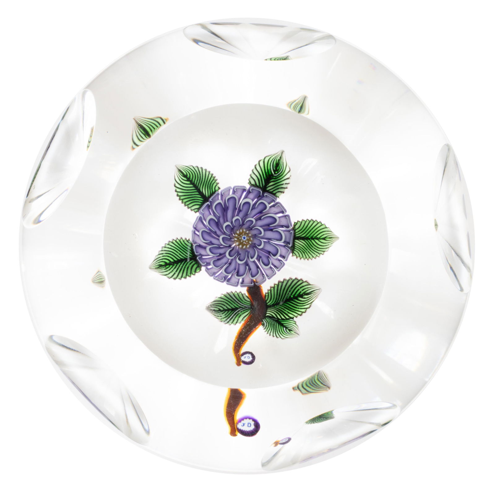 JOHN DEACONS (SCOTTISH, B. 1950) CAMOMILE LAMPWORK STUDIO ART GLASS PAPERWEIGHT, cut-faceted with a (1 of 2)