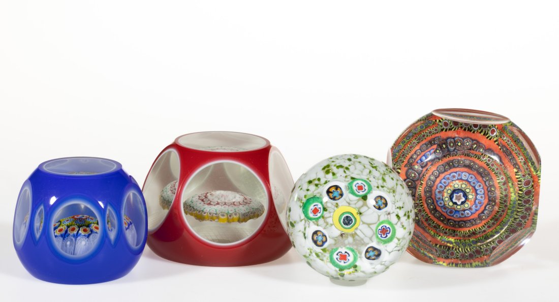 ASSORTED MURANO ART GLASS PAPERWEIGHTS, LOT OF FOUR, comprising two double-overlay mushroom (1 of 1)