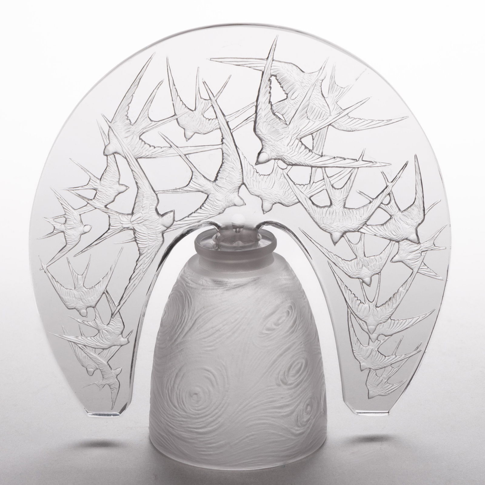 LALIQUE HIRONDELLES ART GLASS NIGHT LIGHT / LAMP, frosted colorless, lower Tourbillions base topped (1 of 3)