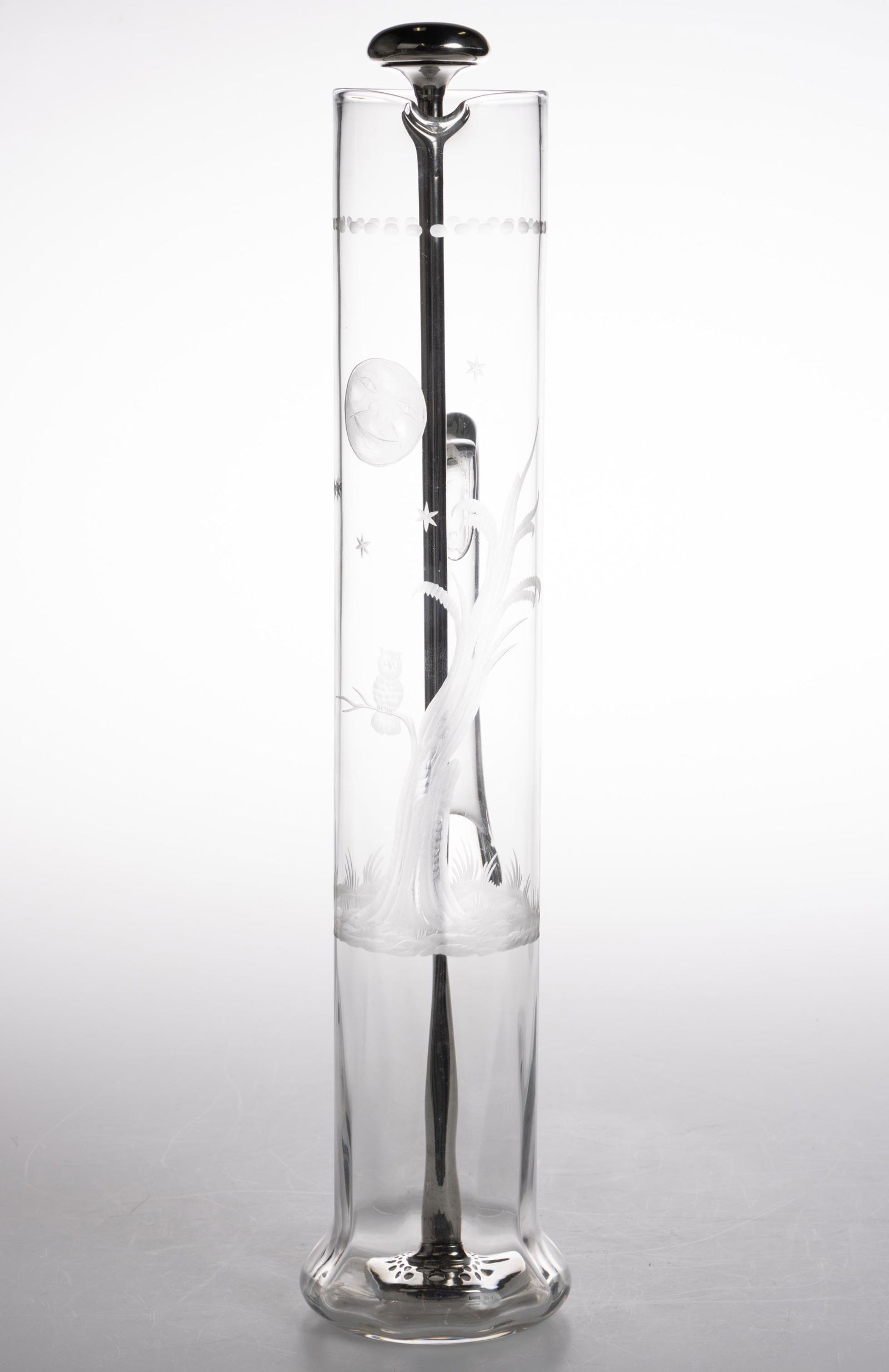 HAWKES ENGRAVED ART GLASS MARTINI / COCKTAIL PITCHER, colorless, tall cylindrical form (1 of 3)