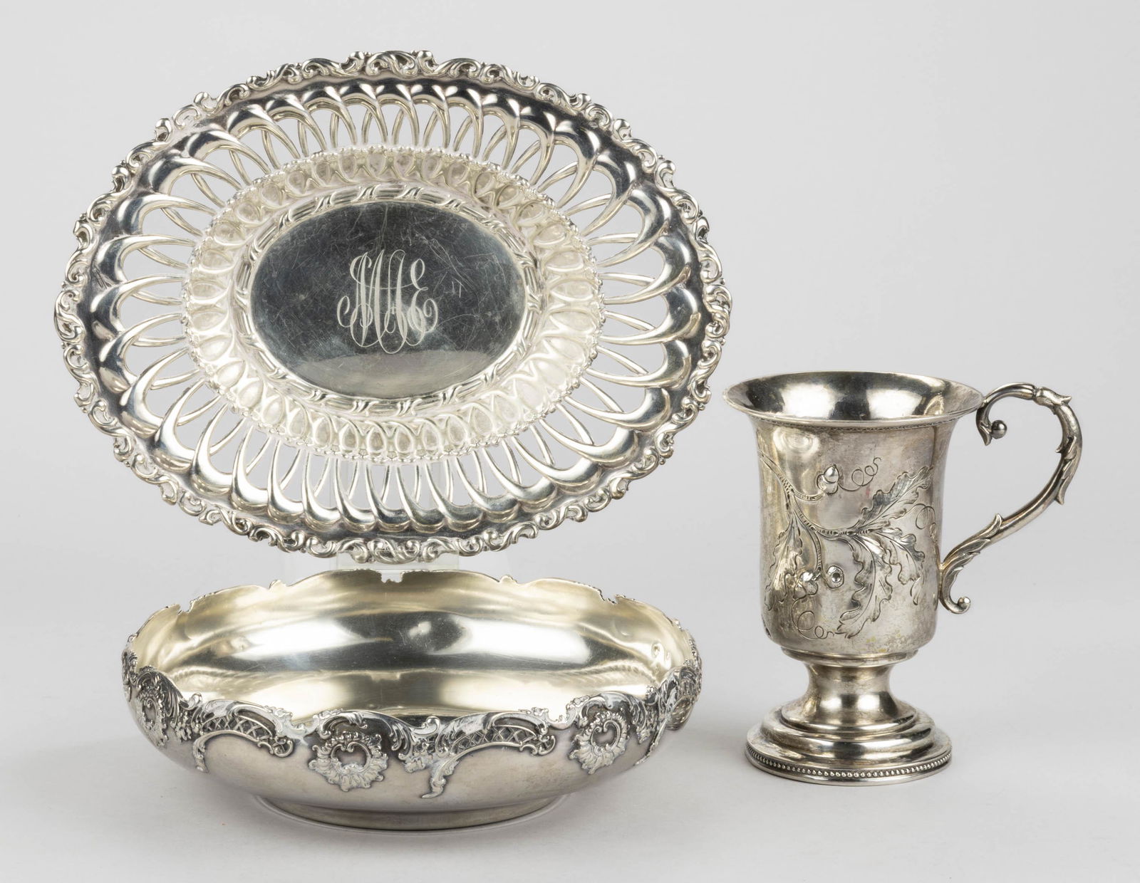 WHITING MFG. CO. STERLING AND TIFFT & WHITING COIN SILVER TABLE ARTICLES, LOT OF THREE,  (1 of 2)