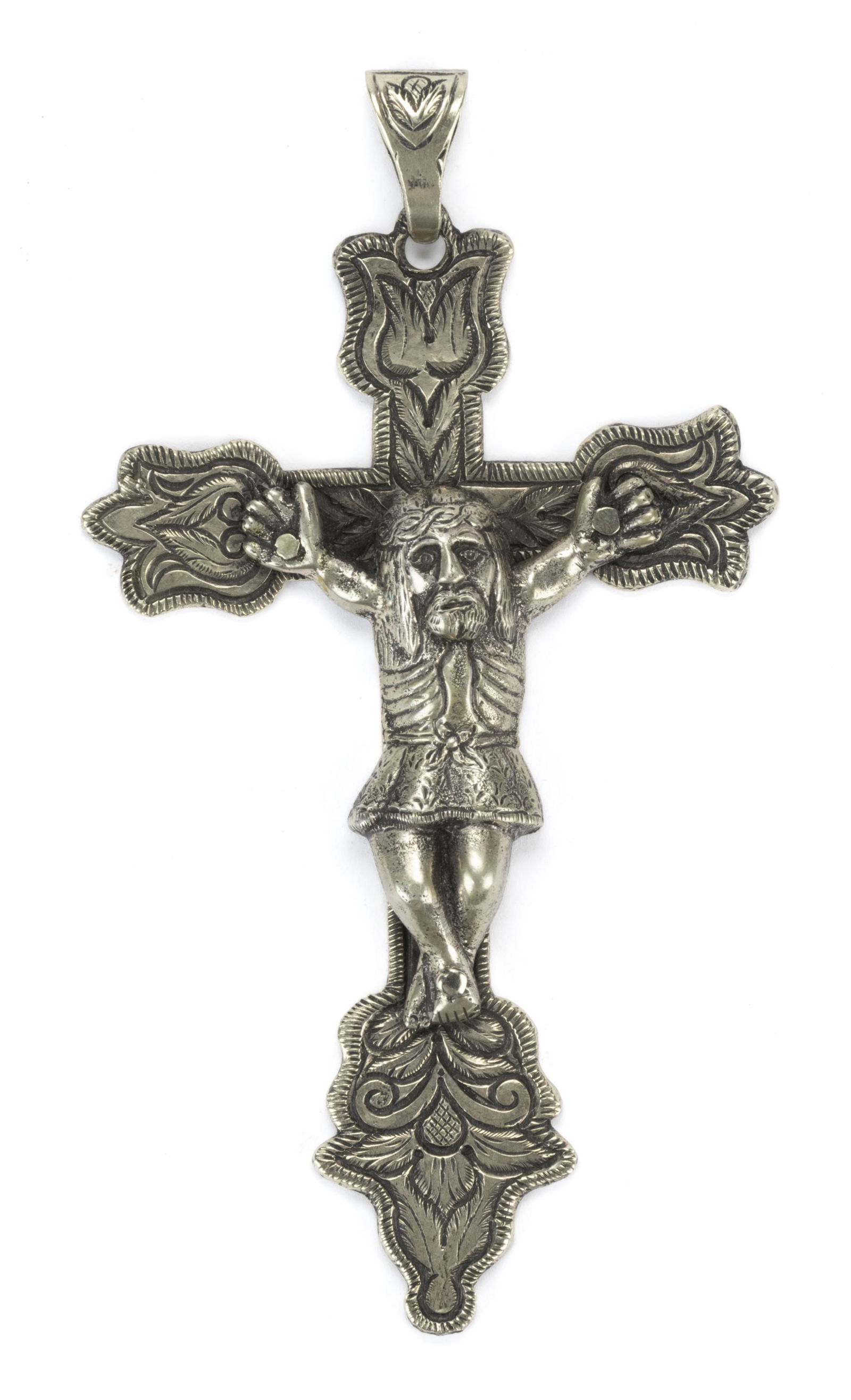 SPANISH COLONIAL SILVER CRUCIFIX / CRISTO LARGE PENDANT, featuring the figure of Jesus nailed to (1 of 1)