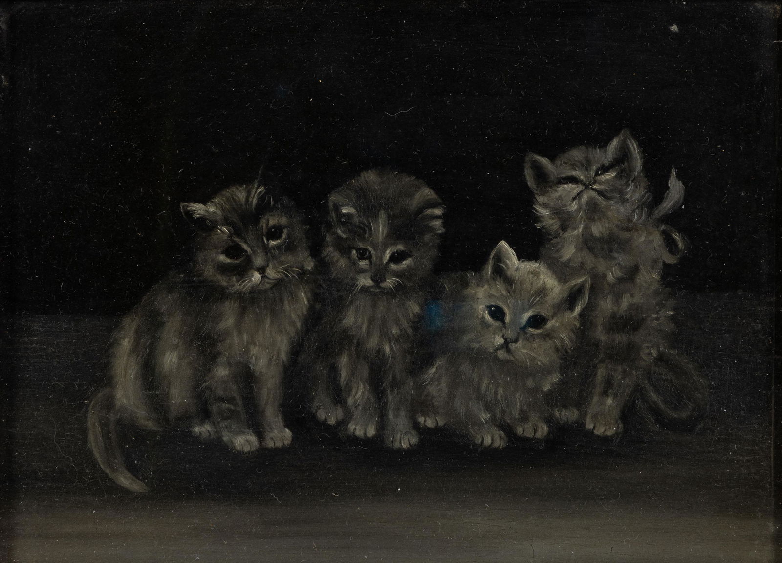 AFTER JULIUS ADAM II (GERMAN, 1852-1913) CAT PAINTING, oil reverse painted on glass, depicting four (1 of 3)