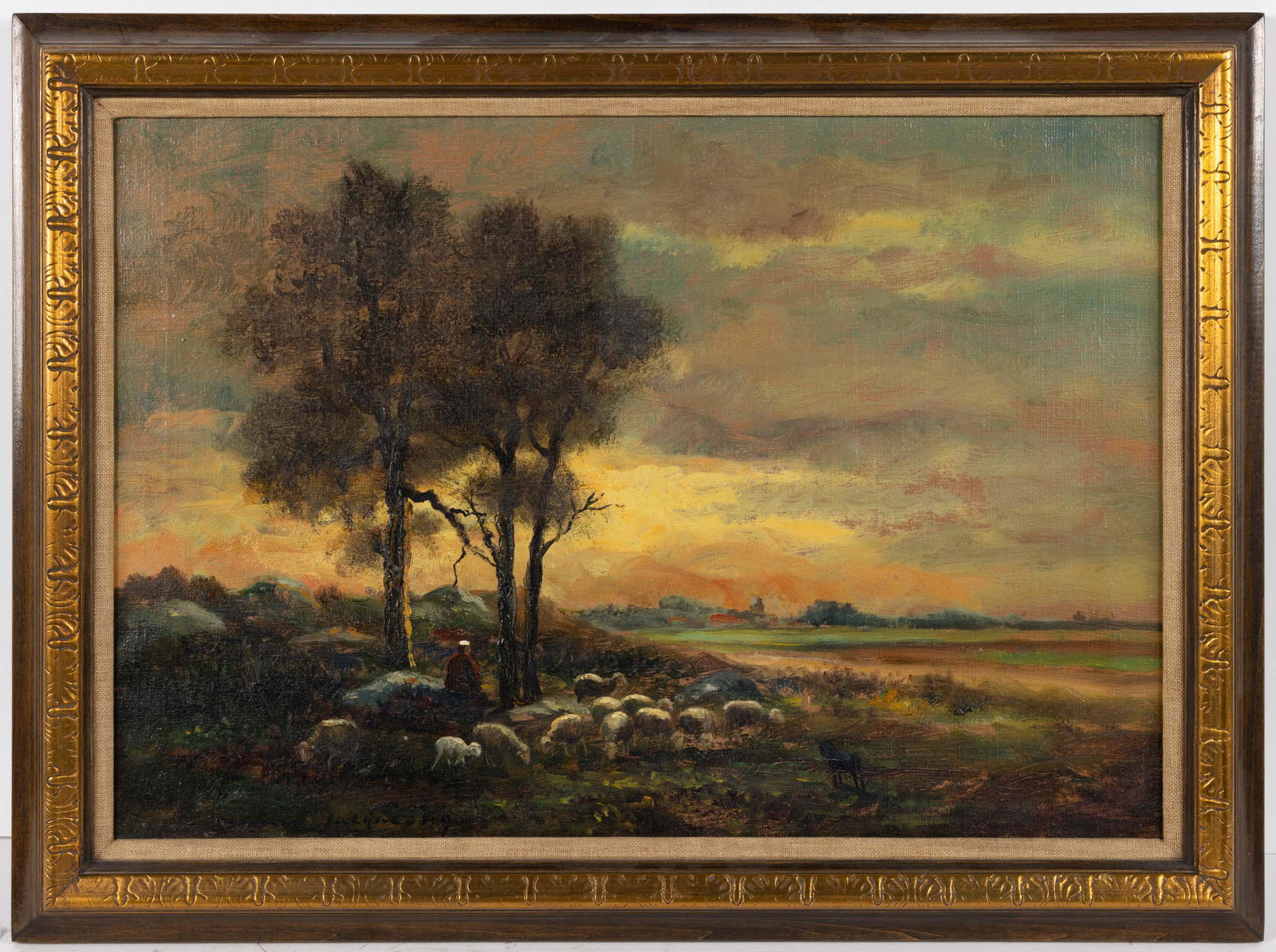 AMERICAN / EUROPEAN SCHOOL (EARLY 20TH CENTURY) SHEEP PAINTING, oil on canvas, depicting a shepherd (1 of 4)
