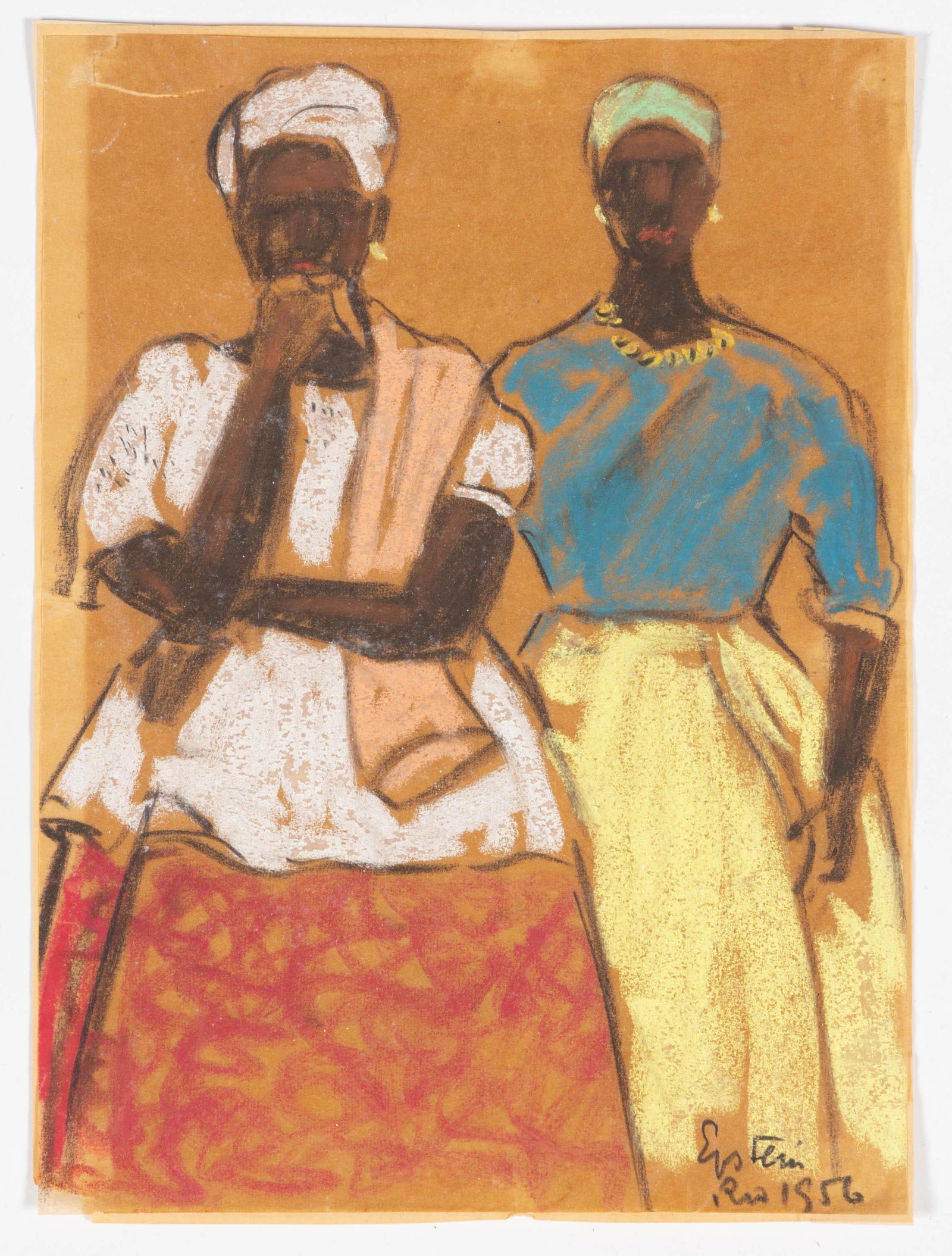 AMERICAN SCHOOL (20TH CENTURY) GENRE DRAWING, pastel and gouache on onionskin paper, depicting (1 of 2)