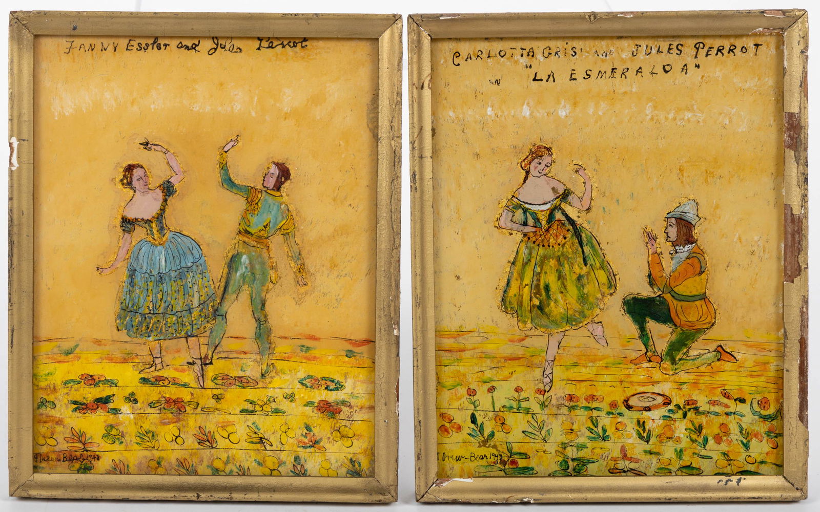 PAIR OF JESSIE DREW-BEAR (BRITISH / AMERICAN, 1877-1962) ABSTRACT BALLET PAINTINGS, reverse on (1 of 4)