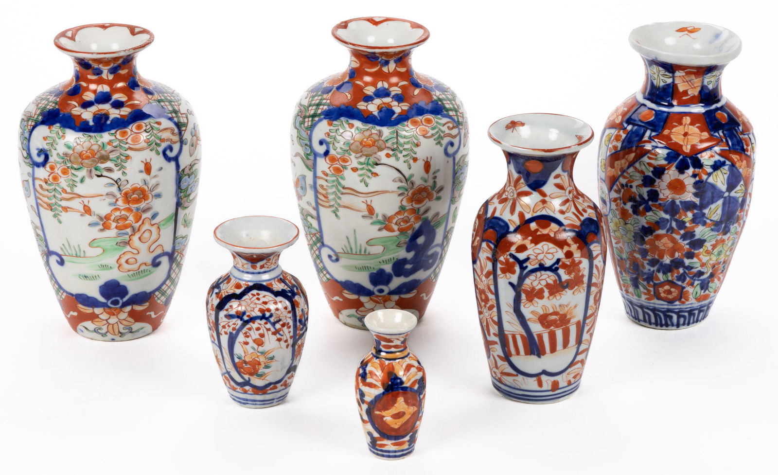 JAPANESE MEIJI / TAISHO-PERIOD IMARI PORCELAIN VASES, LOT OF SIX, each of baluster form, (1 of 5)