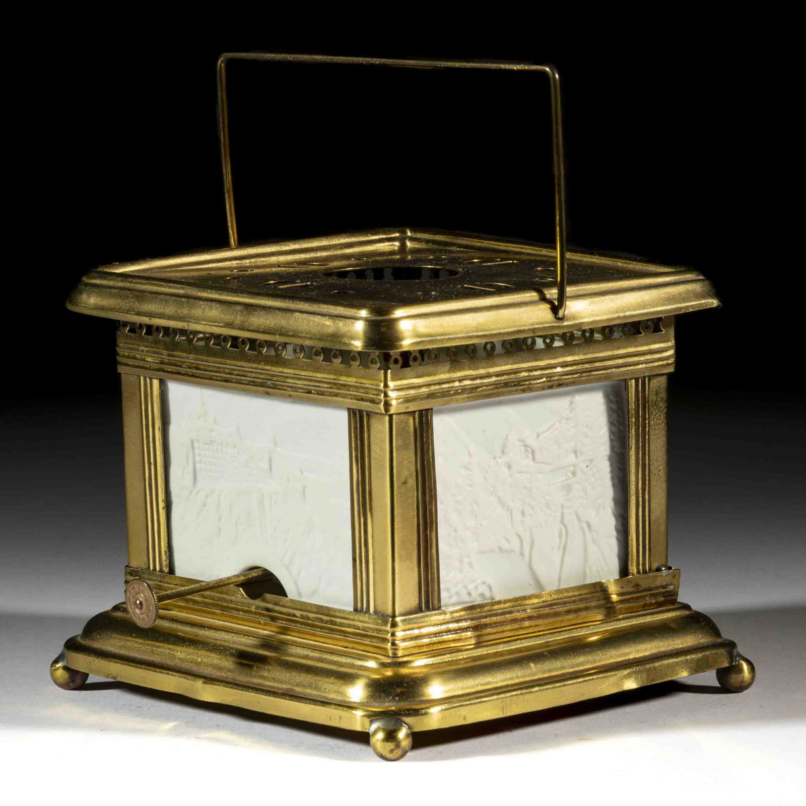 GERMAN PORCELAIN LITHOPHANE AND BRASS TEA WARMER (1 of 2)