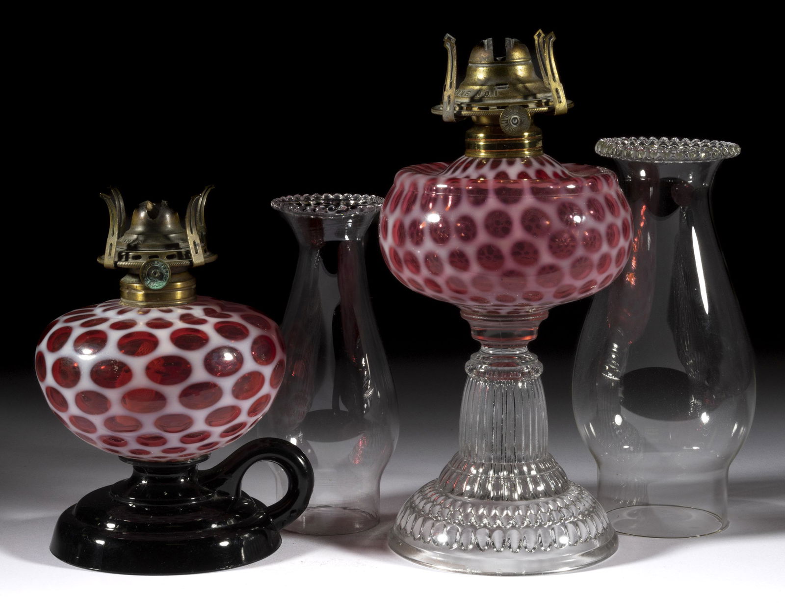 ASSORTED OPALESCENT GLASS KEROSENE LAMPS, LOT OF TWO (1 of 1)