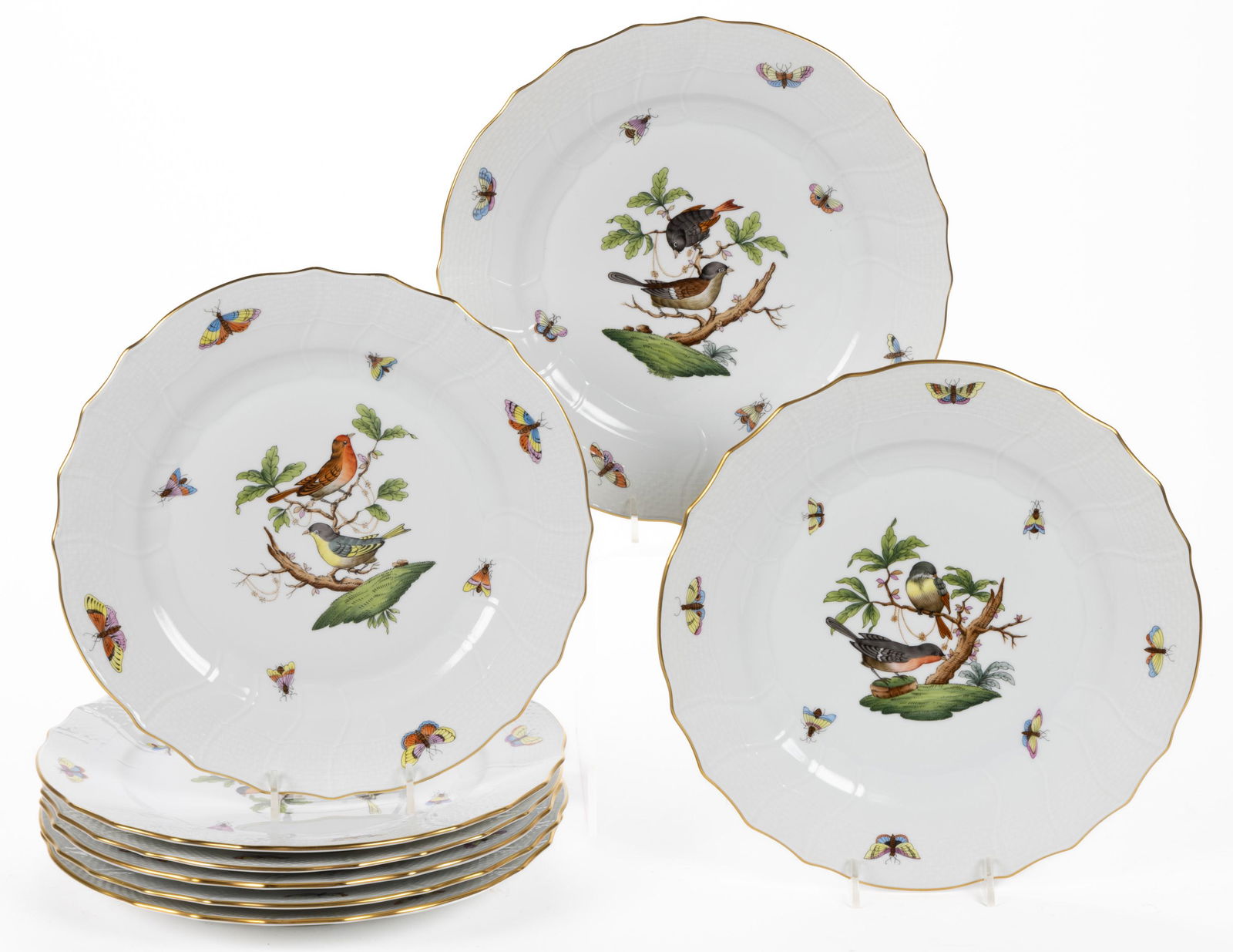 HUNGARIAN HEREND "ROTHSCHILD BIRD" PORCELAIN SERVICE PLATES, LOT OF EIGHT (1 of 2)