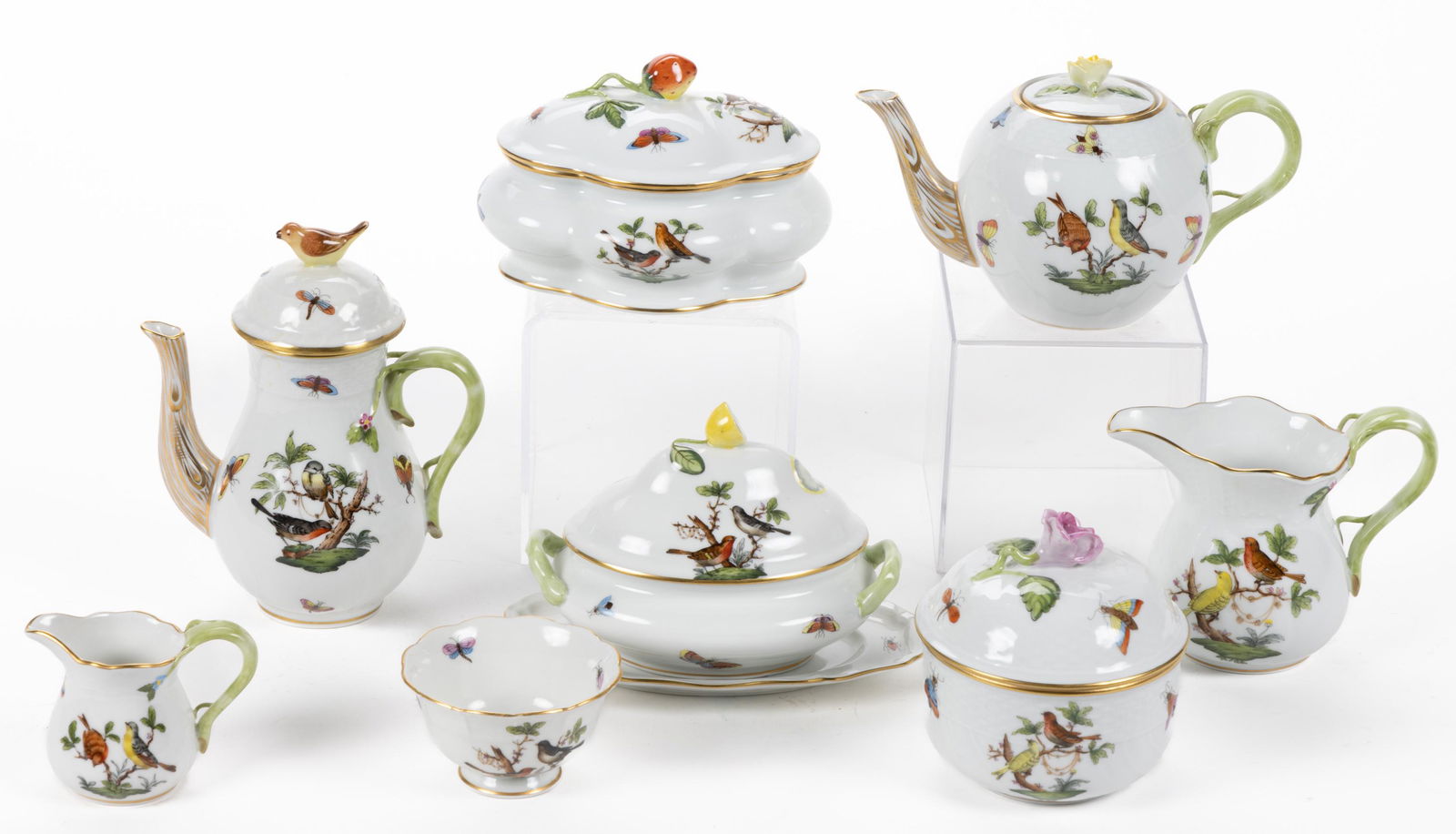 HUNGARIAN HEREND "ROTHSCHILD BIRD" PORCELAIN ARTICLES, LOT OF NINE (1 of 1)