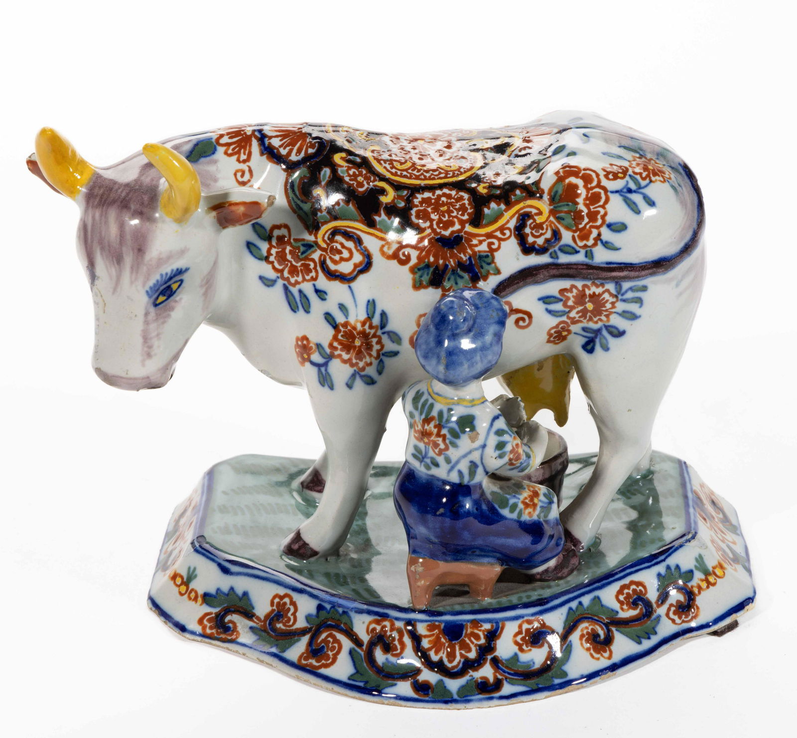 DUTCH DELFT TIN-GLAZED HAND-PAINTED EARTHENWARE MILKMAID FIGURAL GROUP (1 of 5)