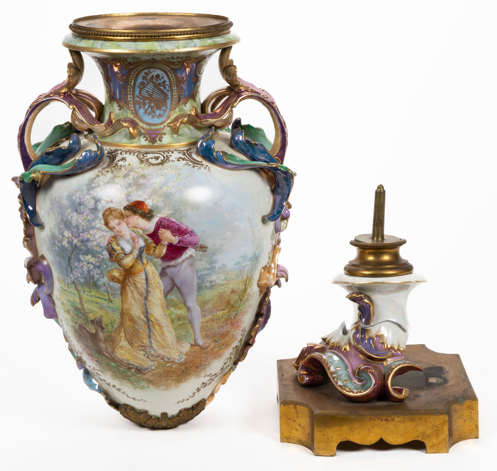 CONTINENTAL PORCELAIN HAND-PAINTED MONUMENTAL BOLTED VASE (1 of 7)
