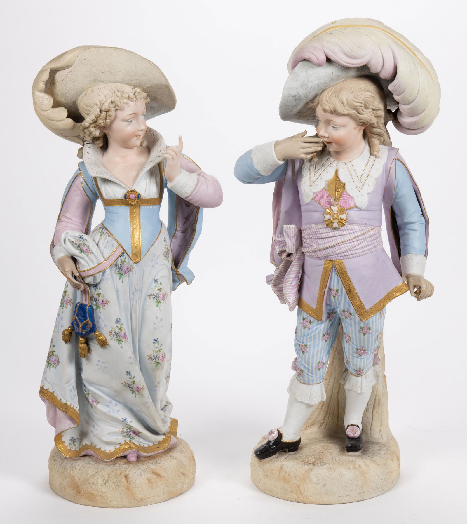 CONTINENTAL PORCELAIN BISQUE LARGE PAIR OF FIGURES (1 of 6)