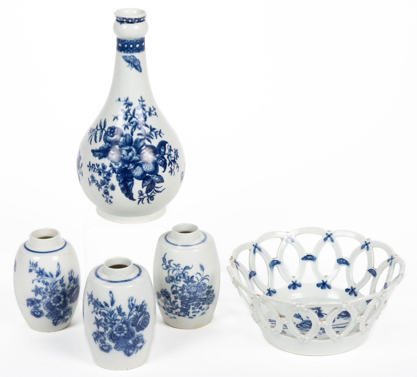 ENGLISH WORCESTER PORCELAIN BLUE AND WHITE ARTICLES, LOT OF FIVE (1 of 11)