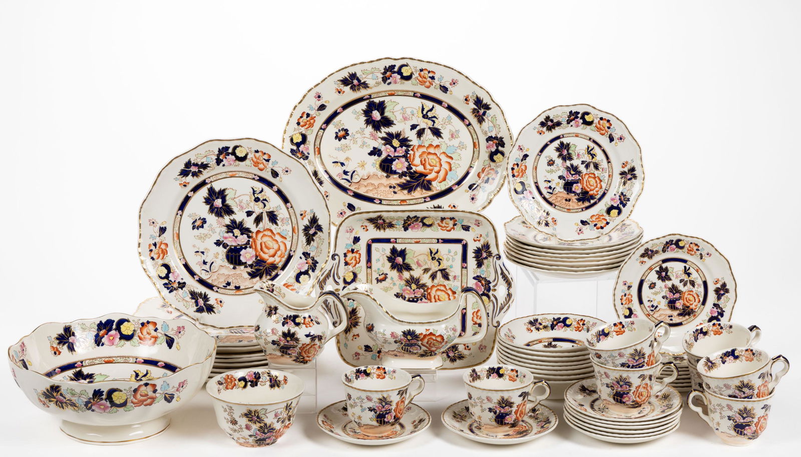 ENGLISH MASON'S IRONSTONE "MANDARIN" 55-PIECE TEA AND TABLE SET (1 of 1)