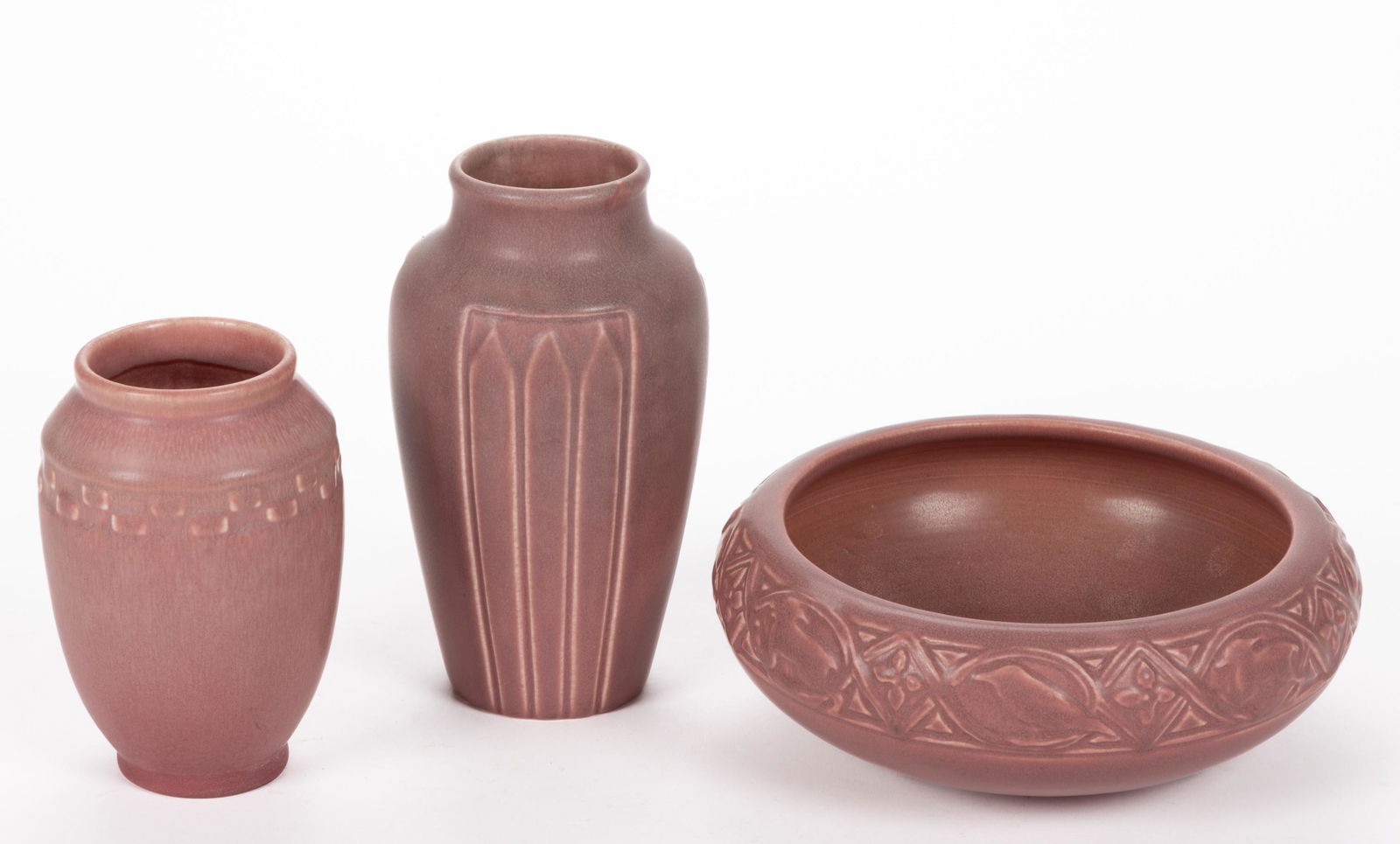 ROOKWOOD MATTE-GLAZED ART POTTERY ARTICLES, LOT OF THREE (1 of 2)