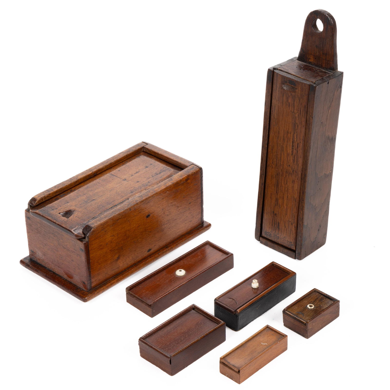 ANTIQUE SLID-TOP BOXES, LOT OF SEVEN (1 of 2)