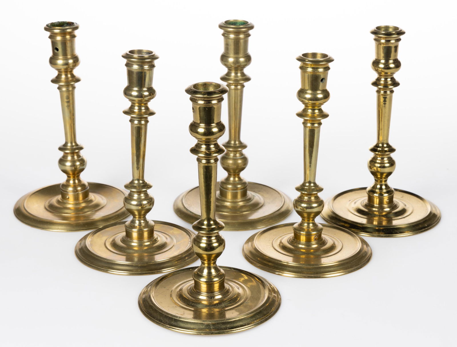 VIRGINIA METALCRAFTERS BRASS CANDLESTICKS, SET OF SIX (1 of 1)