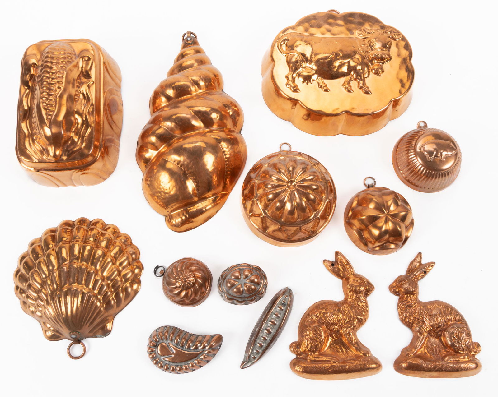 COPPER FIGURAL FOOD MOLDS, LOT OF 13 (1 of 1)