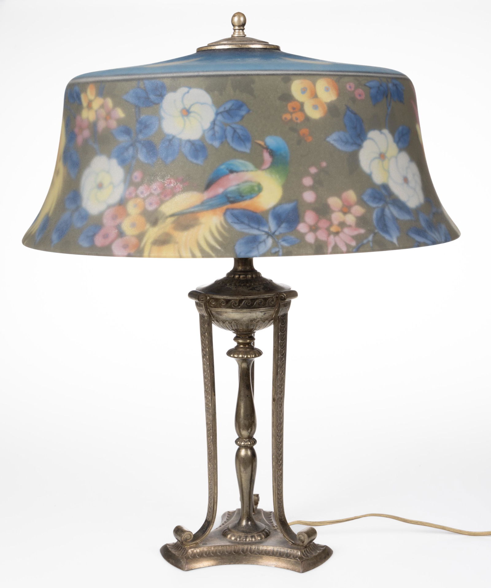 PAIRPOINT BIRDS OF PARADISE REVERSE-PAINTED ART GLASS ELECTRIC TABLE LAMP (1 of 9)
