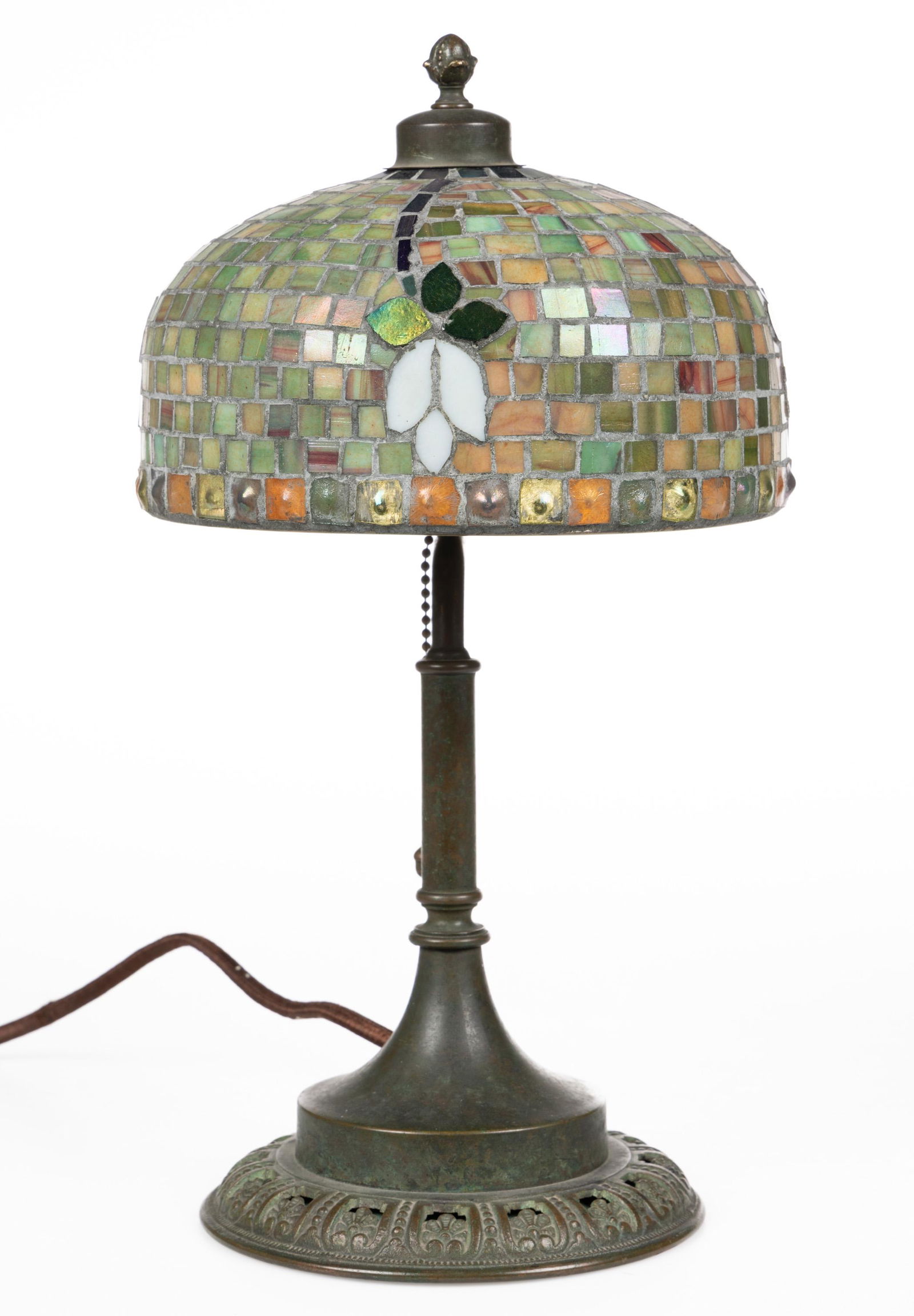 ART NOUVEAU BRONZE AND MOSAIC ART GLASS ELECTRIC DESK LAMP (1 of 8)