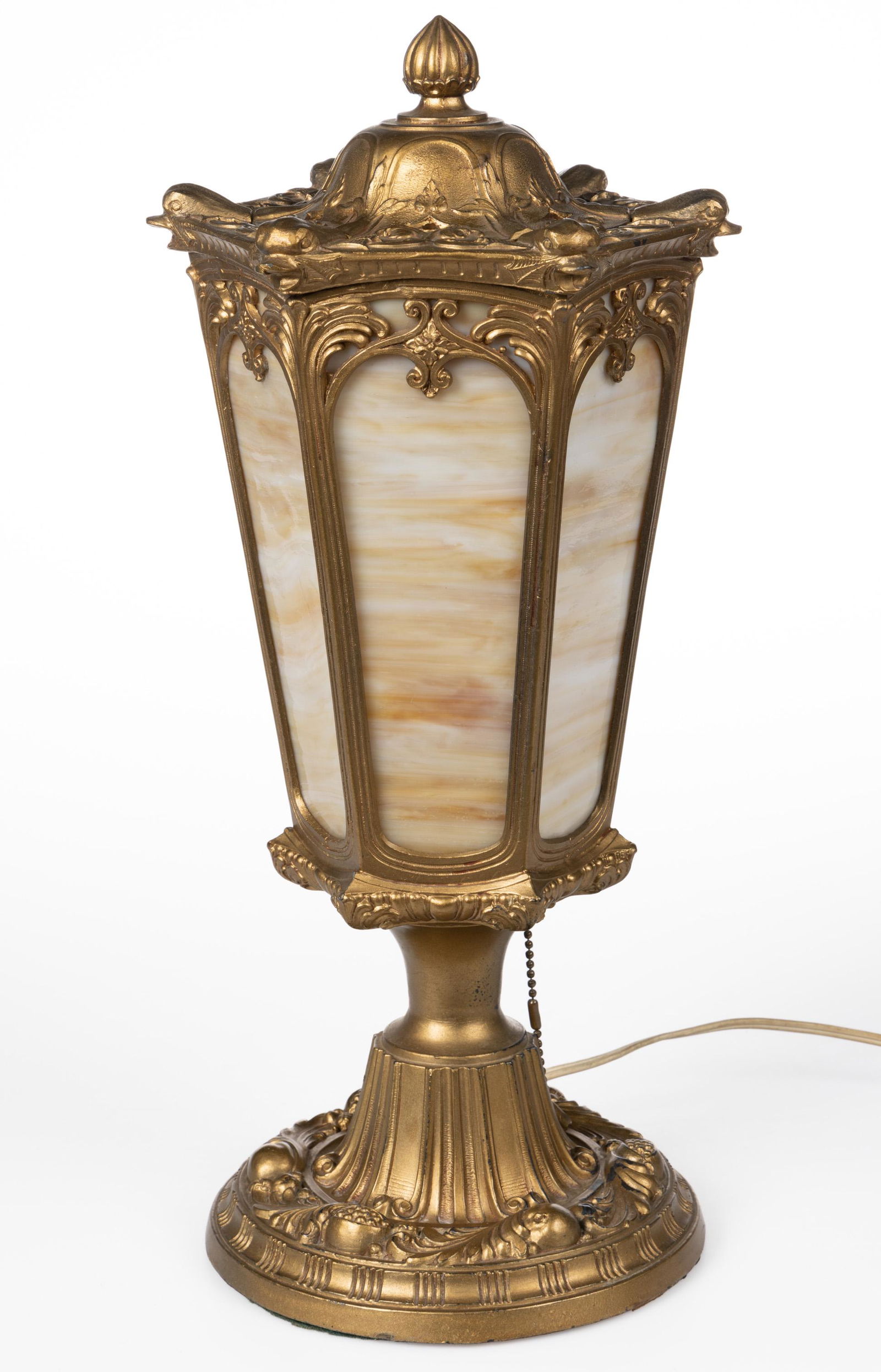 ART NOUVEAU MIXED-METAL AND SLAG GLASS ELECTRIC TABLE LAMP (1 of 2)