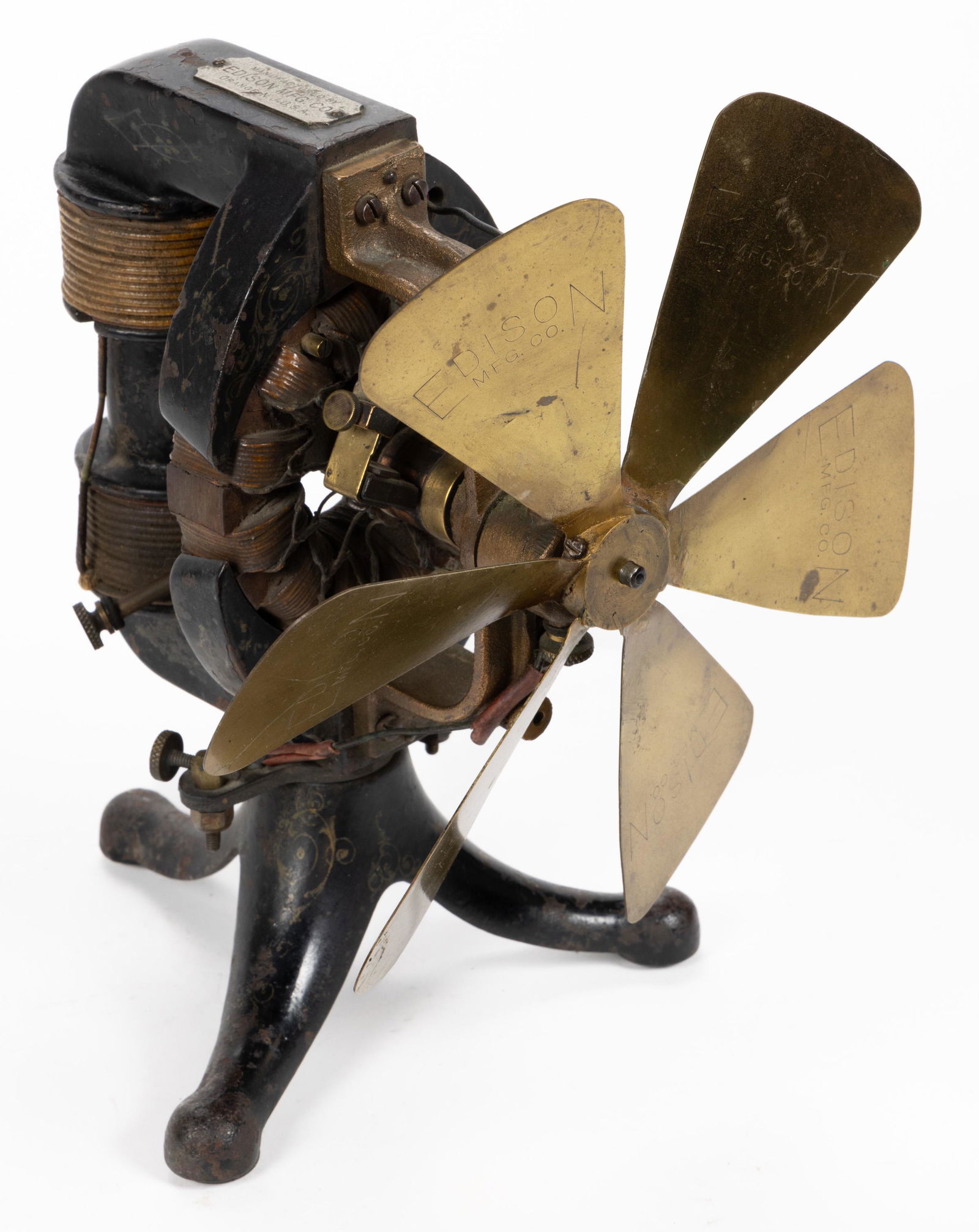 RARE EARLY EDISON MANUFACTURING CO. BRASS BLADE BI-POLAR ELECTRIC FAN (1 of 5)