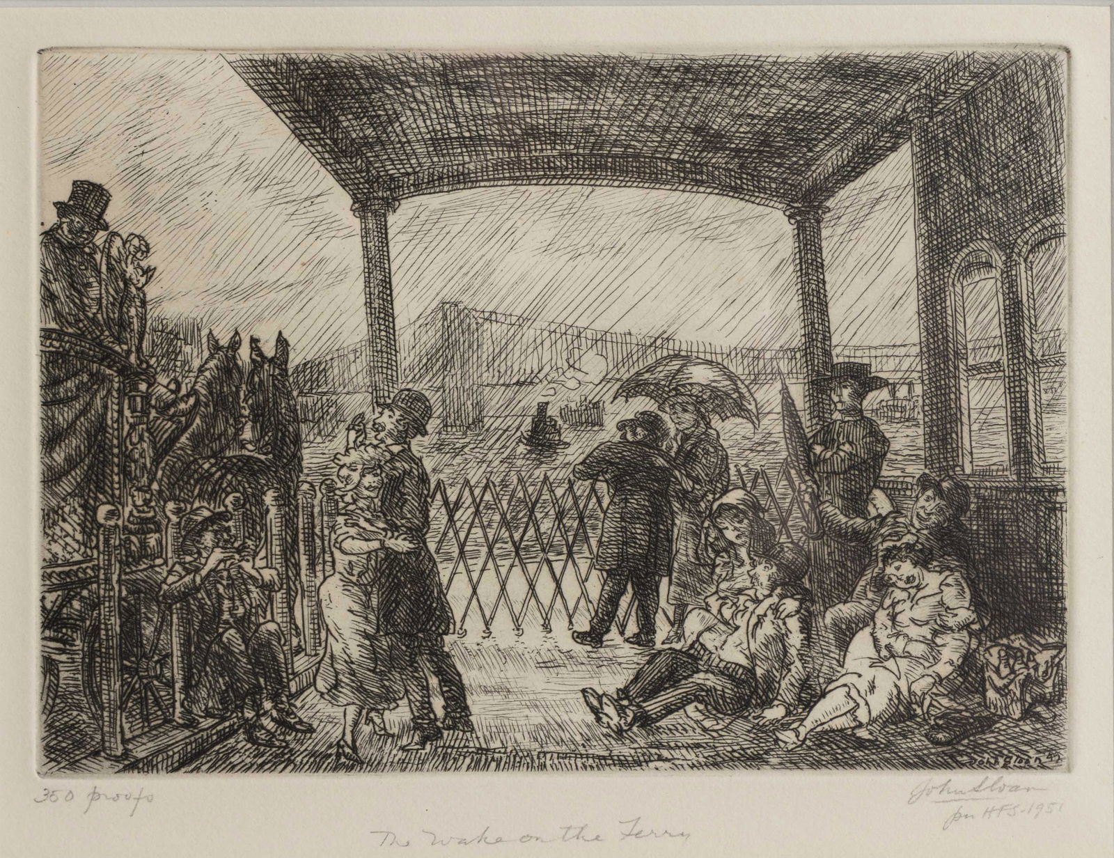 JOHN SLOAN (AMERICAN, 1871-1951) "WAKE ON THE FERRY" ETCHING (1 of 3)