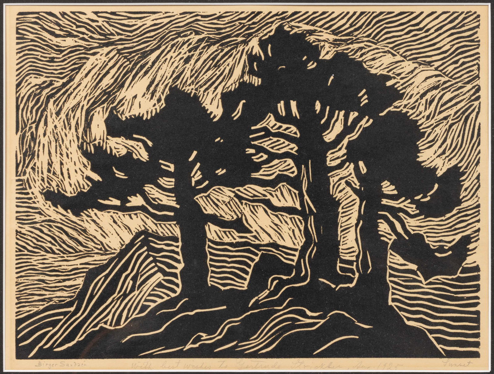 BIRGER SANDZEN (AMERICAN, 1871-1954) "SUNSET" BLOCK PRINT (1 of 5)