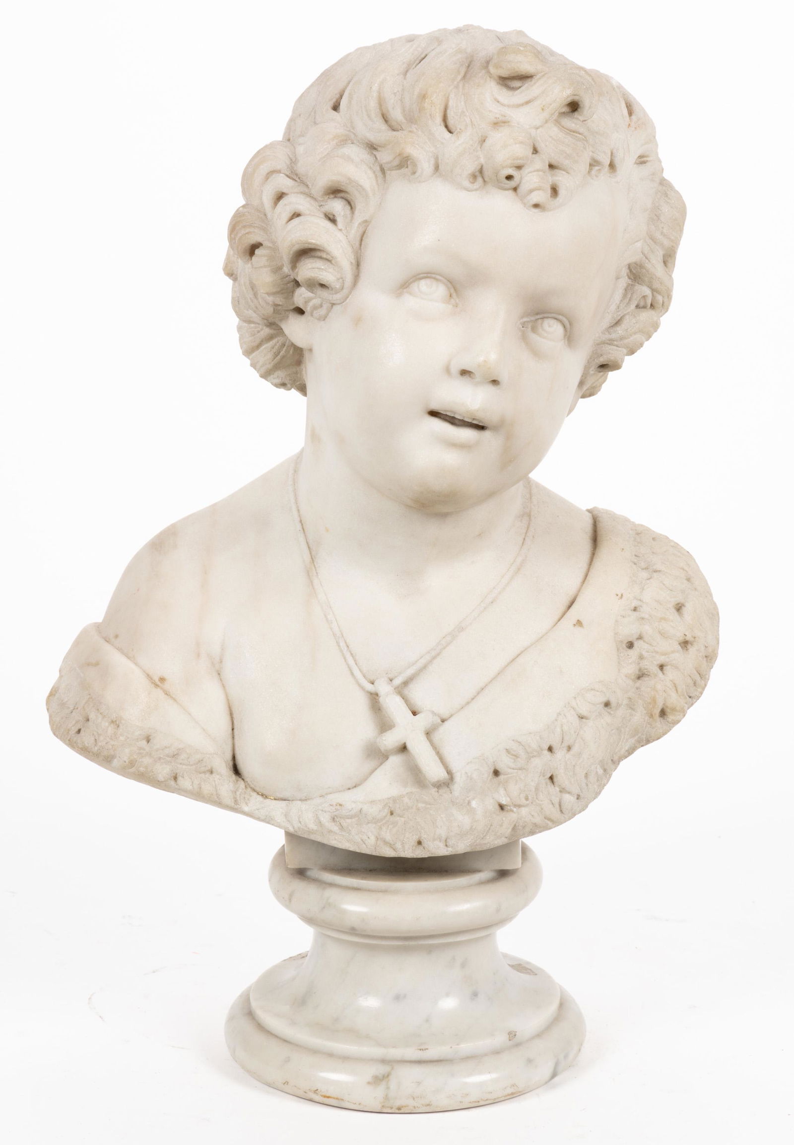 CONTINENTAL, PROBABLY ITALIAN, CARVED MARBLE BUST OF A CHILD (1 of 4)