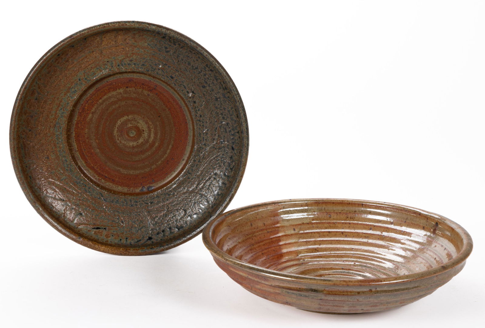 SIGNED JIM "HANGER", STAUNTON, VIRGINIA STUDIO POTTERY STONEWARE BOWLS, LOT OF TWO (1 of 4)