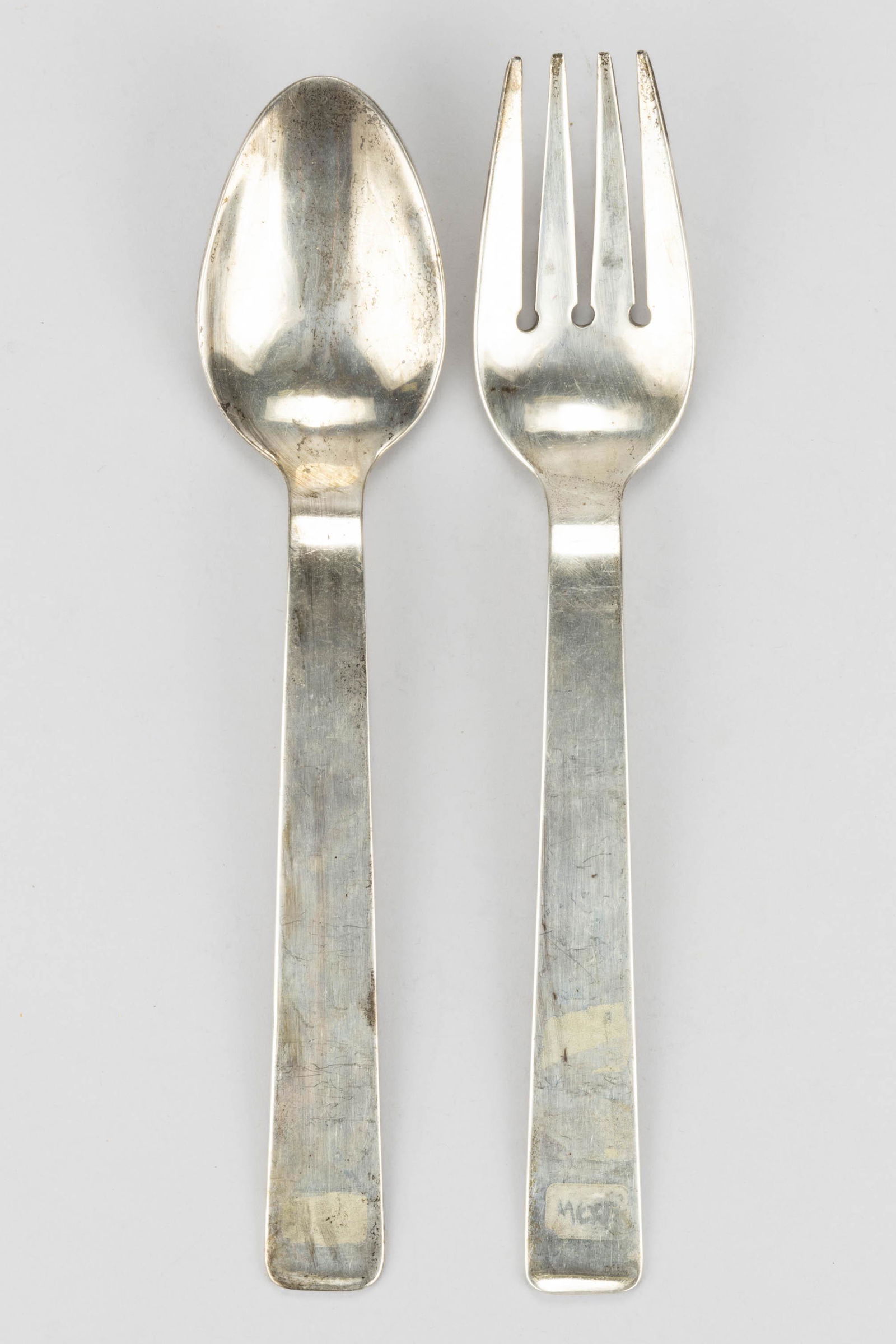 MACIEL MEXICAN MODERNIST STERLING SILVER SALAD SERVING FORK AND SPOON SET (1 of 2)