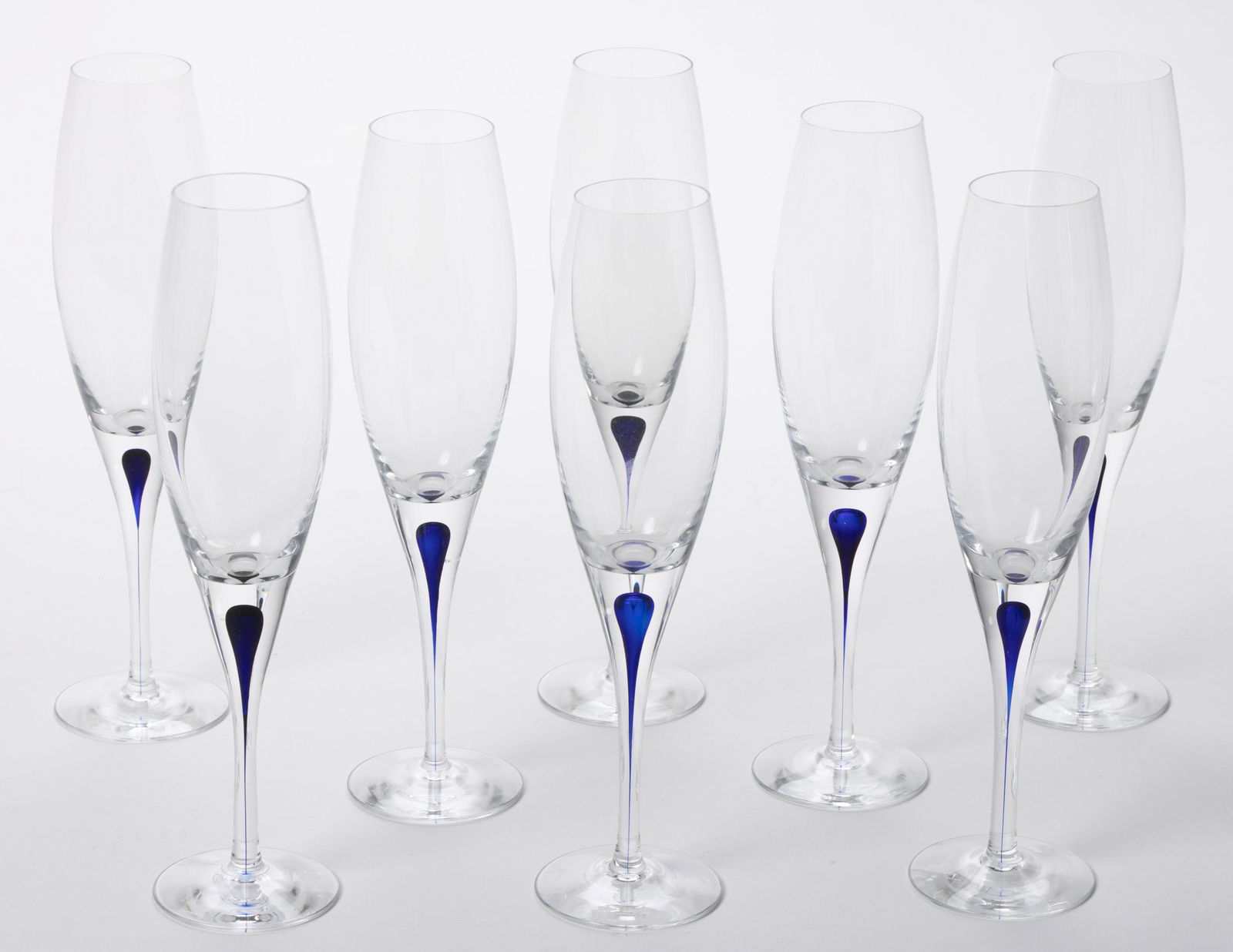 ORREFORS INTERMEZZO BLUE MODERN GLASS WINES, LOT OF EIGHT (1 of 1)