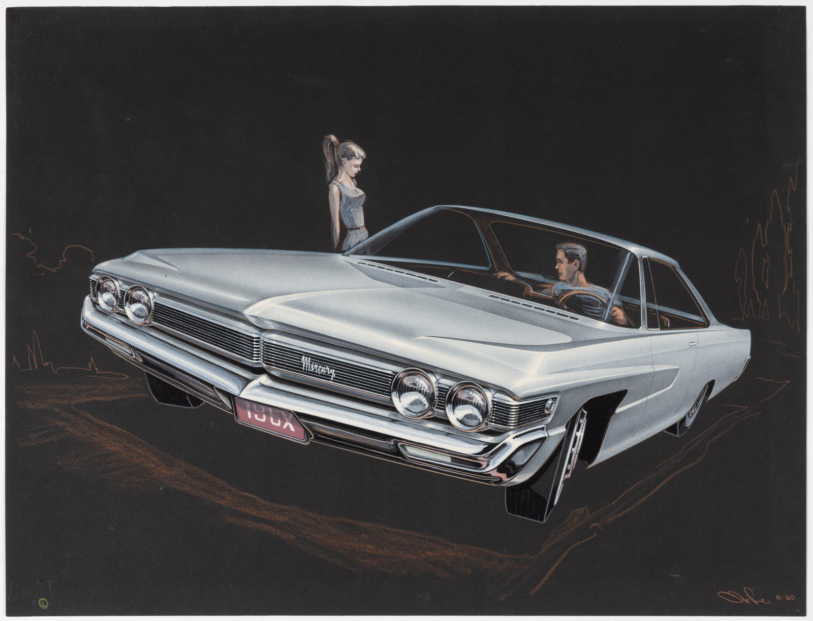 JOHN ORFE (AMERICAN, 20TH CENTURY) AUTOMOTIVE DESIGN ORIGINAL CONCEPT DRAWING (1 of 1)