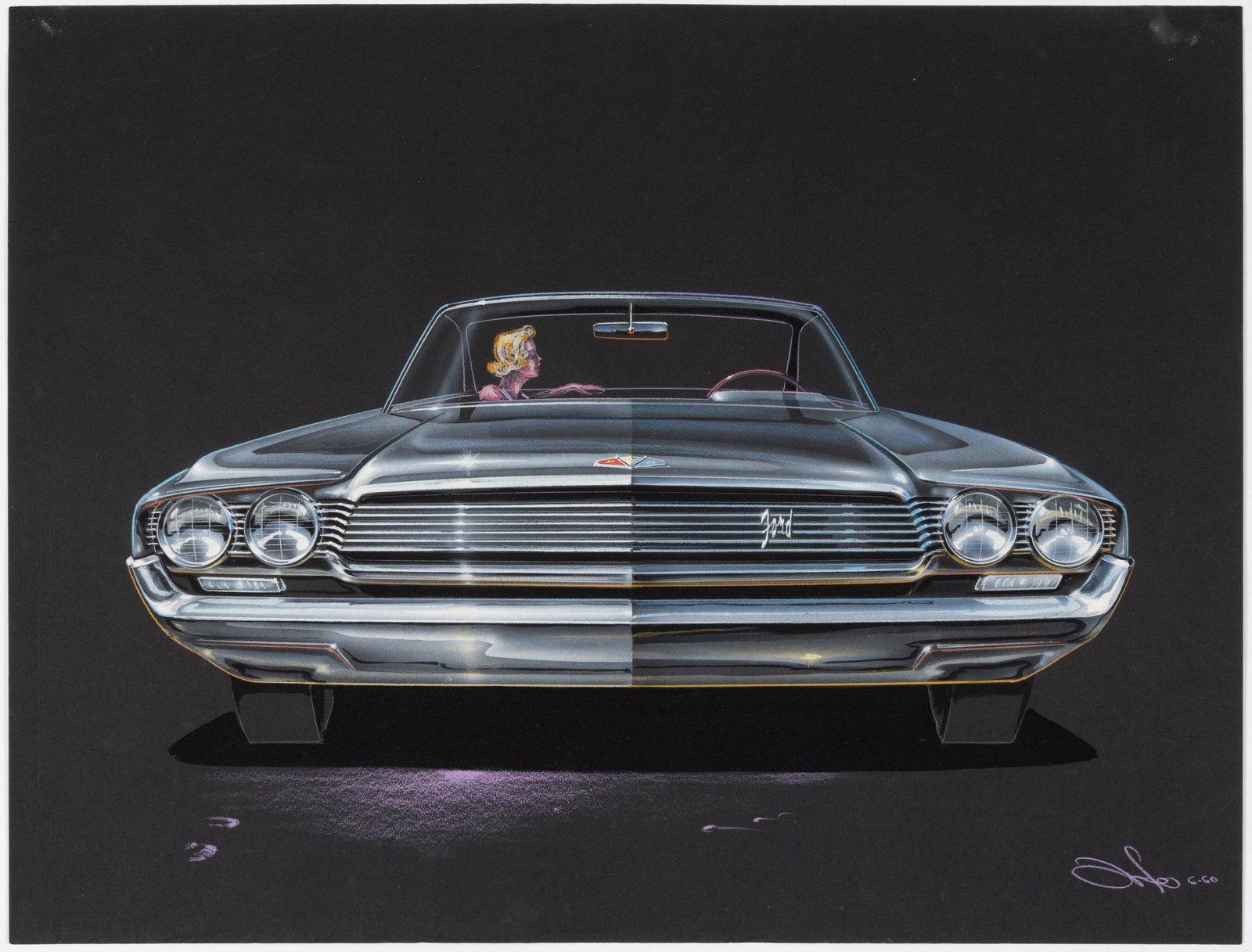 JOHN ORFE (AMERICAN, 20TH CENTURY) AUTOMOTIVE DESIGN ORIGINAL CONCEPT DRAWING (1 of 1)