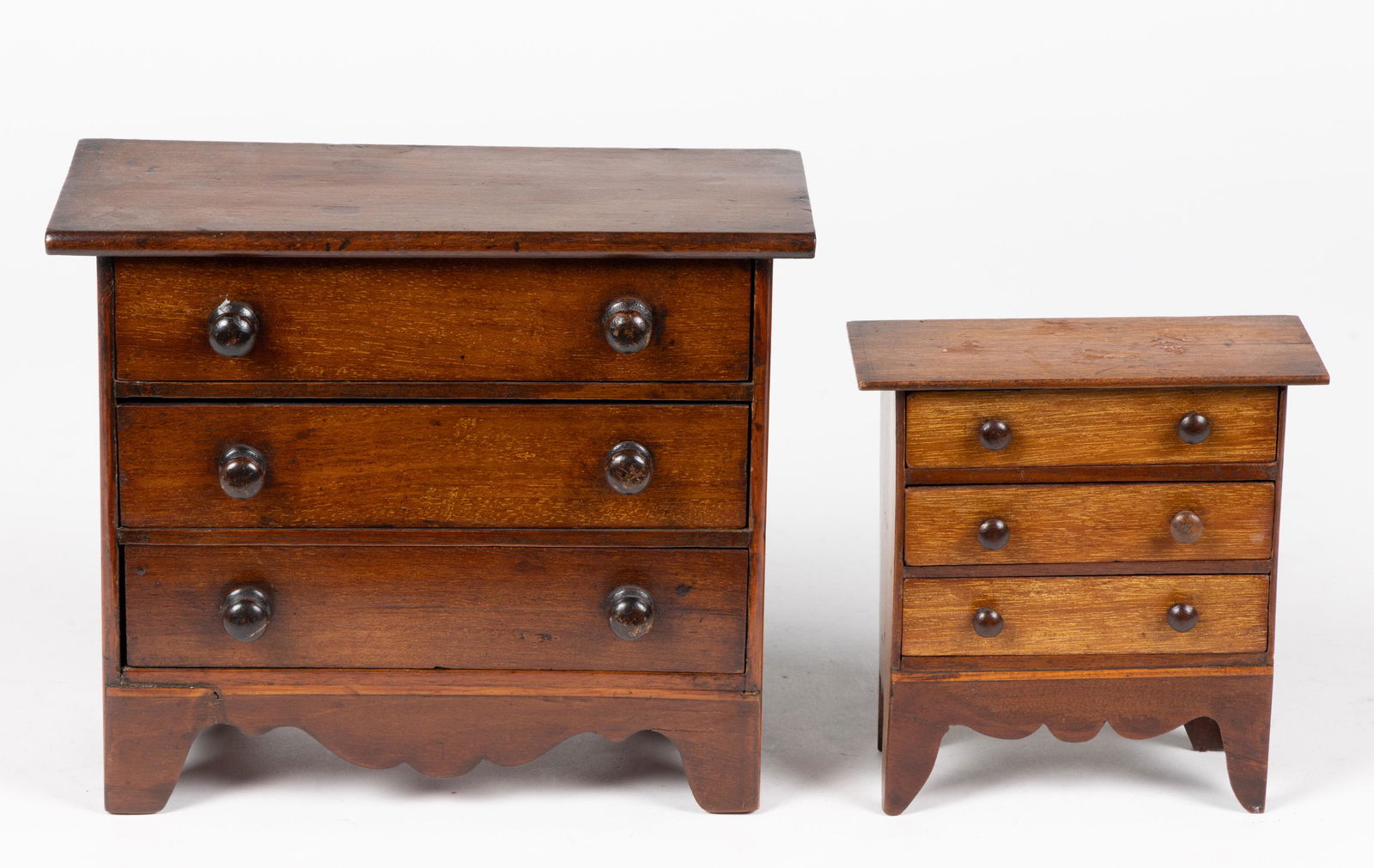 LATE GEORGIAN MAHOGANY / WALNUT MINIATURE CHEST OF DRAWERS, LOT OF TWO (1 of 7)