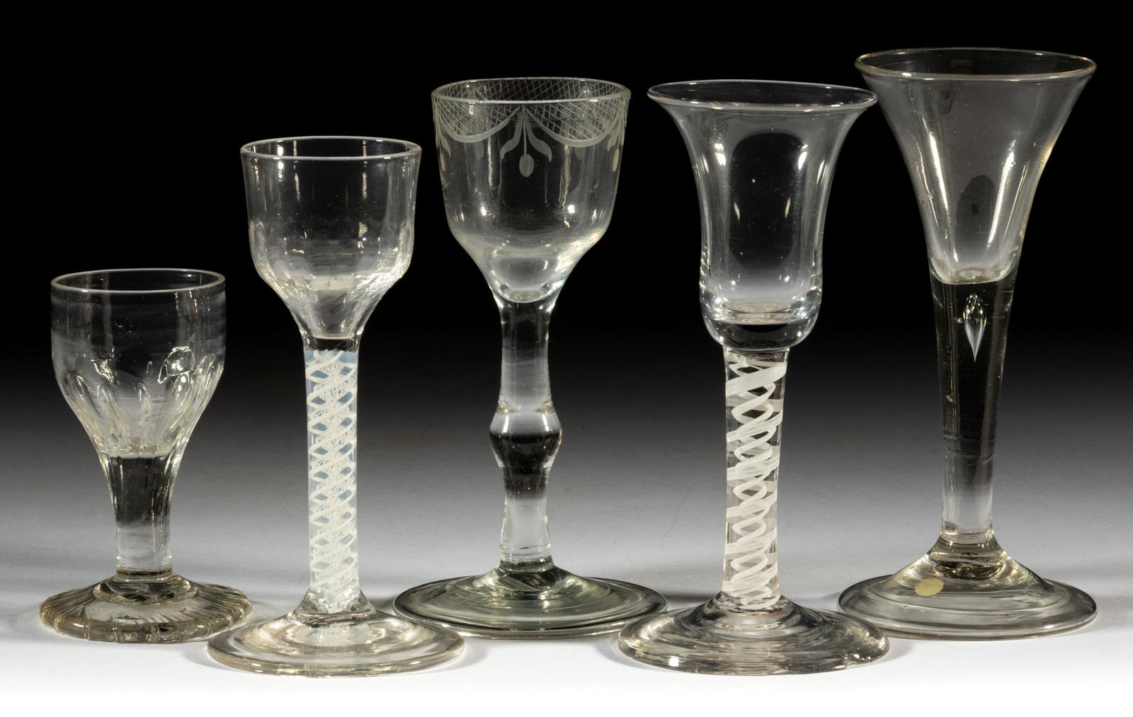 ASSORTED FREE-BLOWN GLASS WINES, LOT OF FIVE (1 of 1)